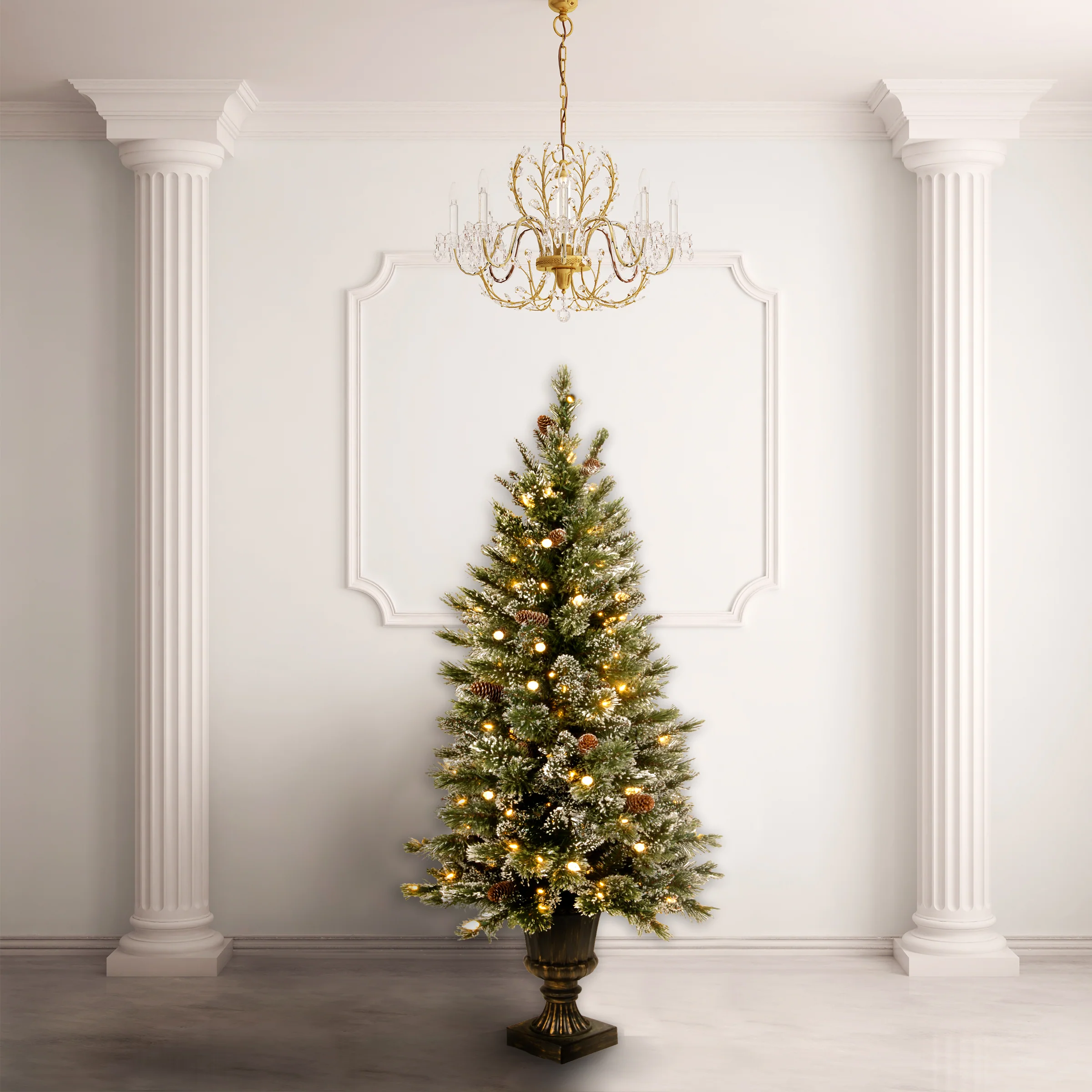 4 ft. Pre-Lit Glittery Bristle Tree with Warm White LED Lights, Plug-In - Image 2