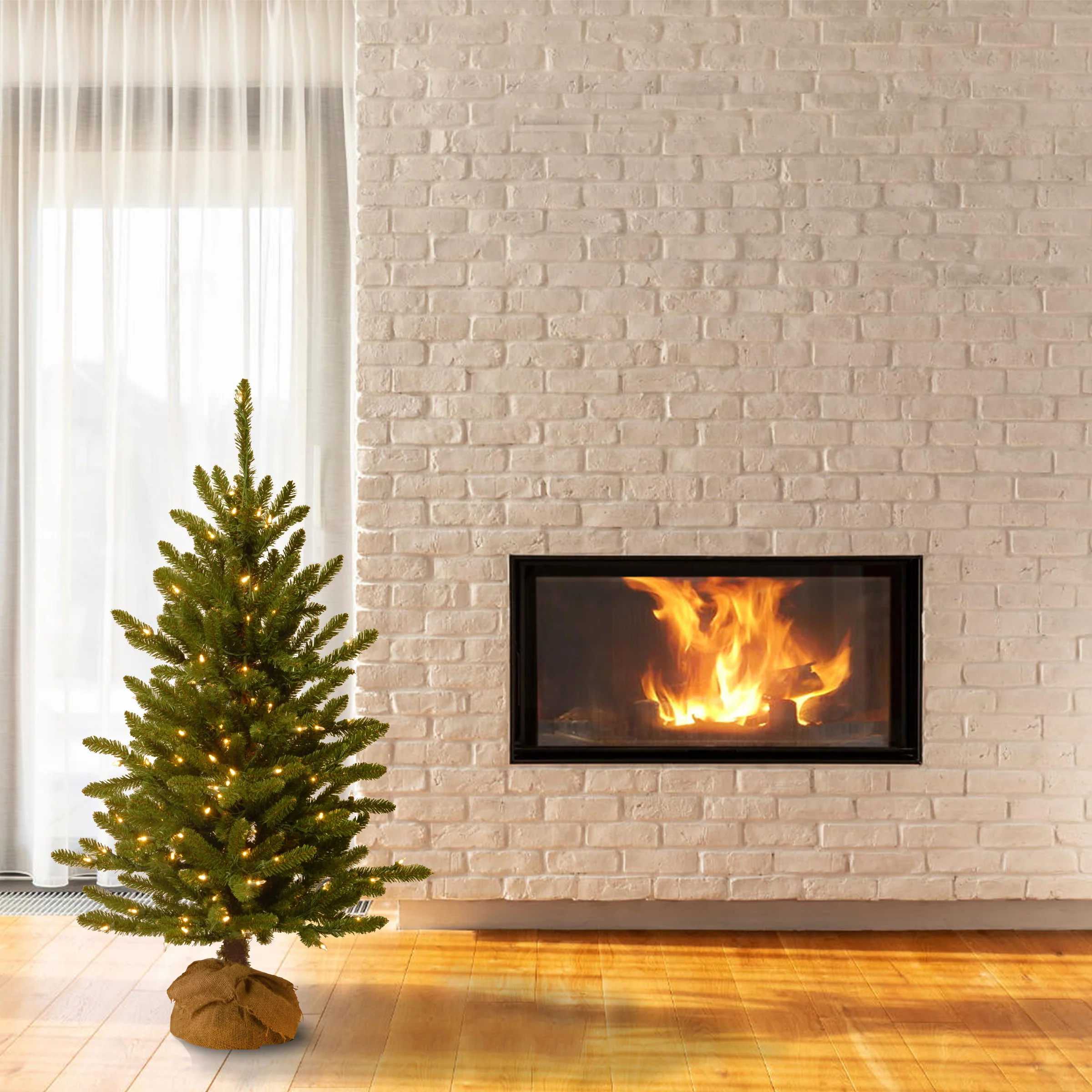 4 ft. Pre-Lit Kensington Fir Tree in a Burlap Sack with Clear Lights, Plug-In - Image 12