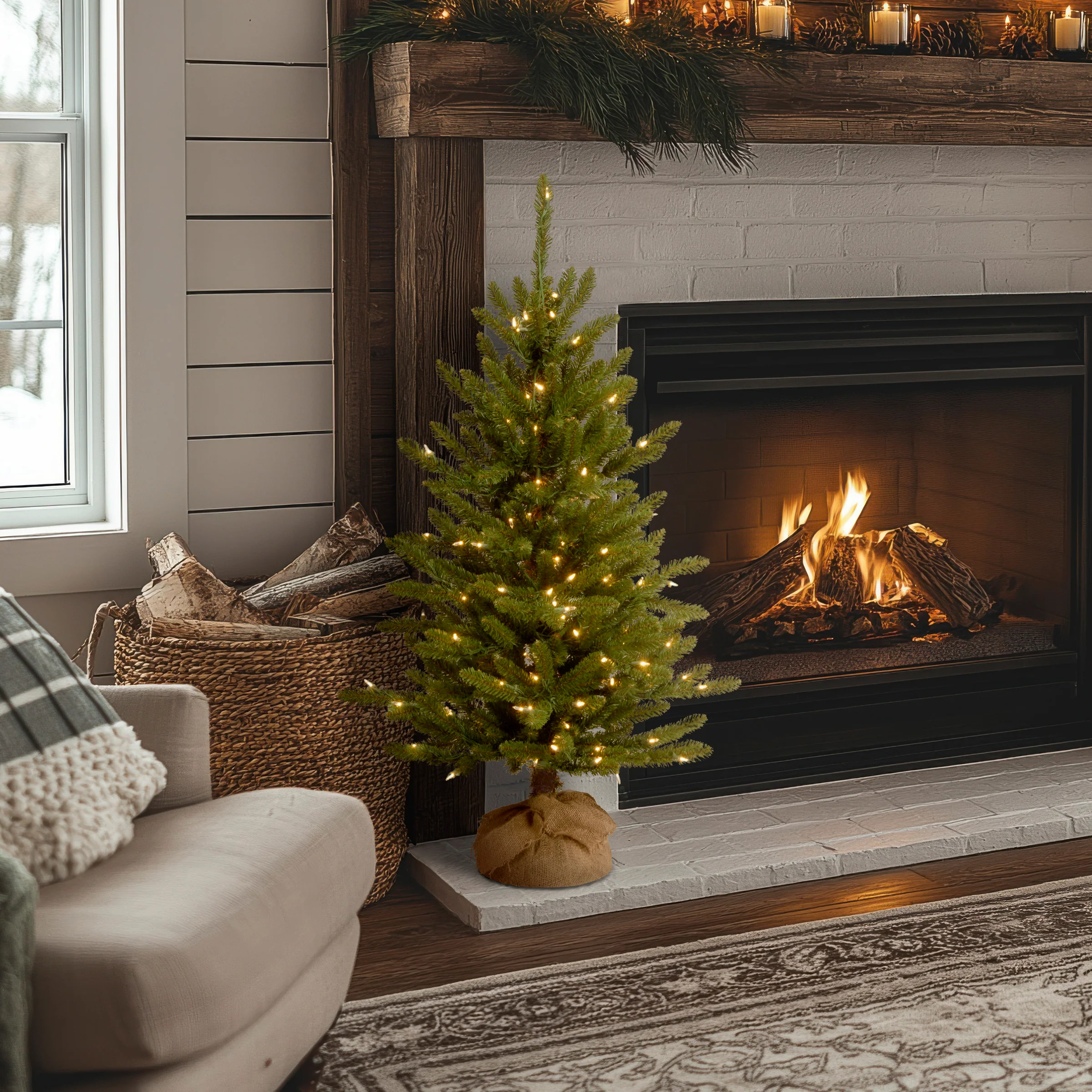 4 ft. Pre-Lit Kensington Fir Tree in a Burlap Sack with Clear Lights, Plug-In - Image 2