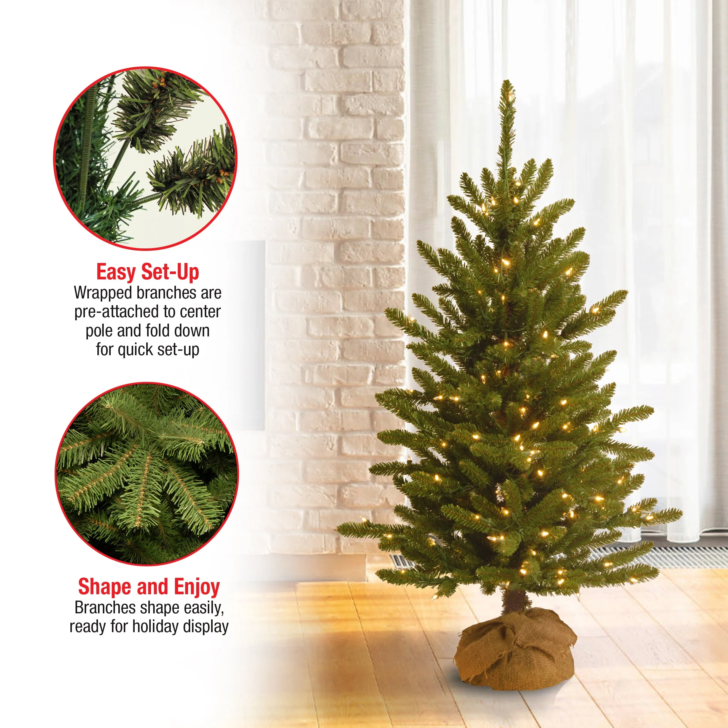 4 ft. Pre-Lit Kensington Fir Tree in a Burlap Sack with Clear Lights, Plug-In - Image 5