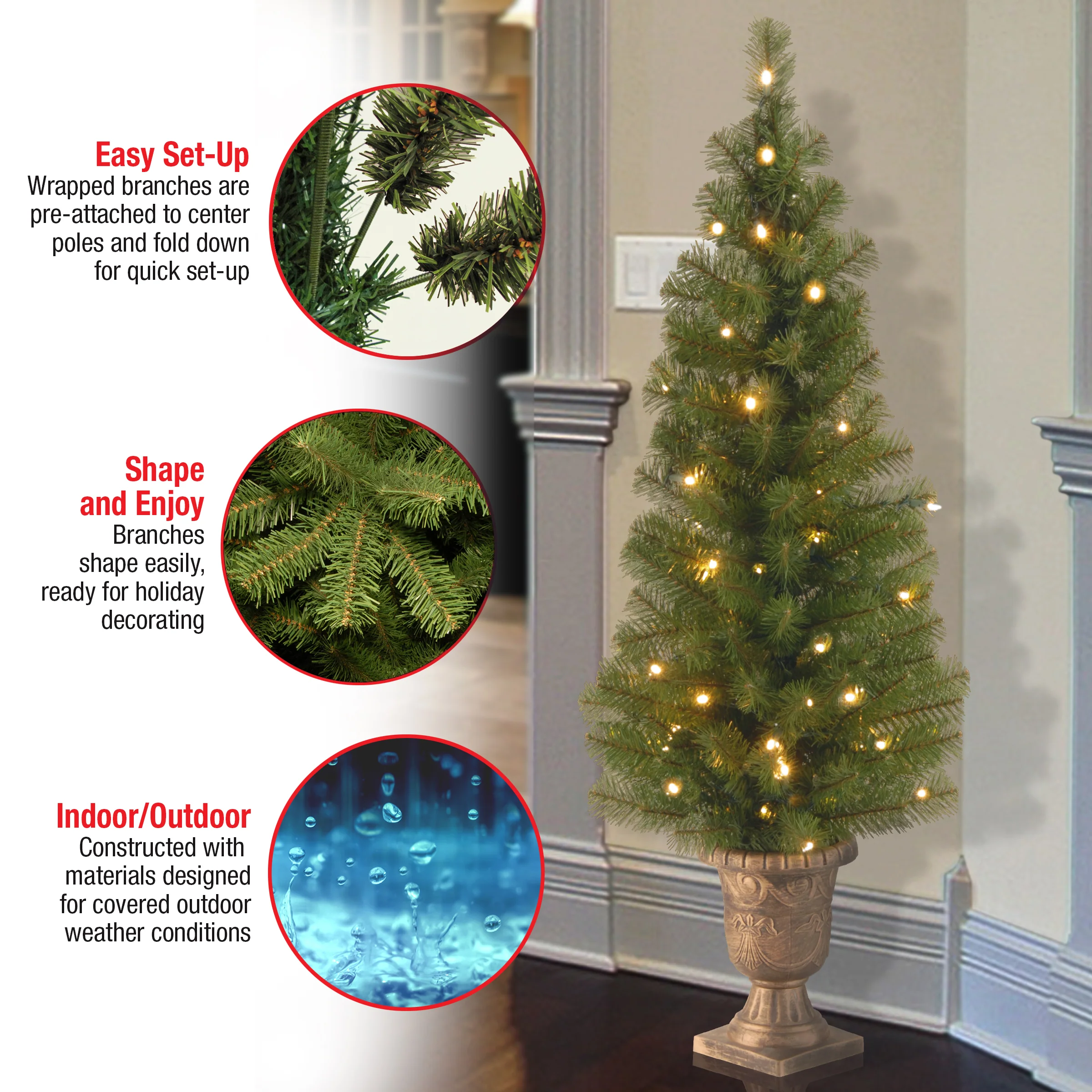 4 ft. Pre-Lit Montclair Spruce Tree with Clear Lights, Plug-In - Image 7