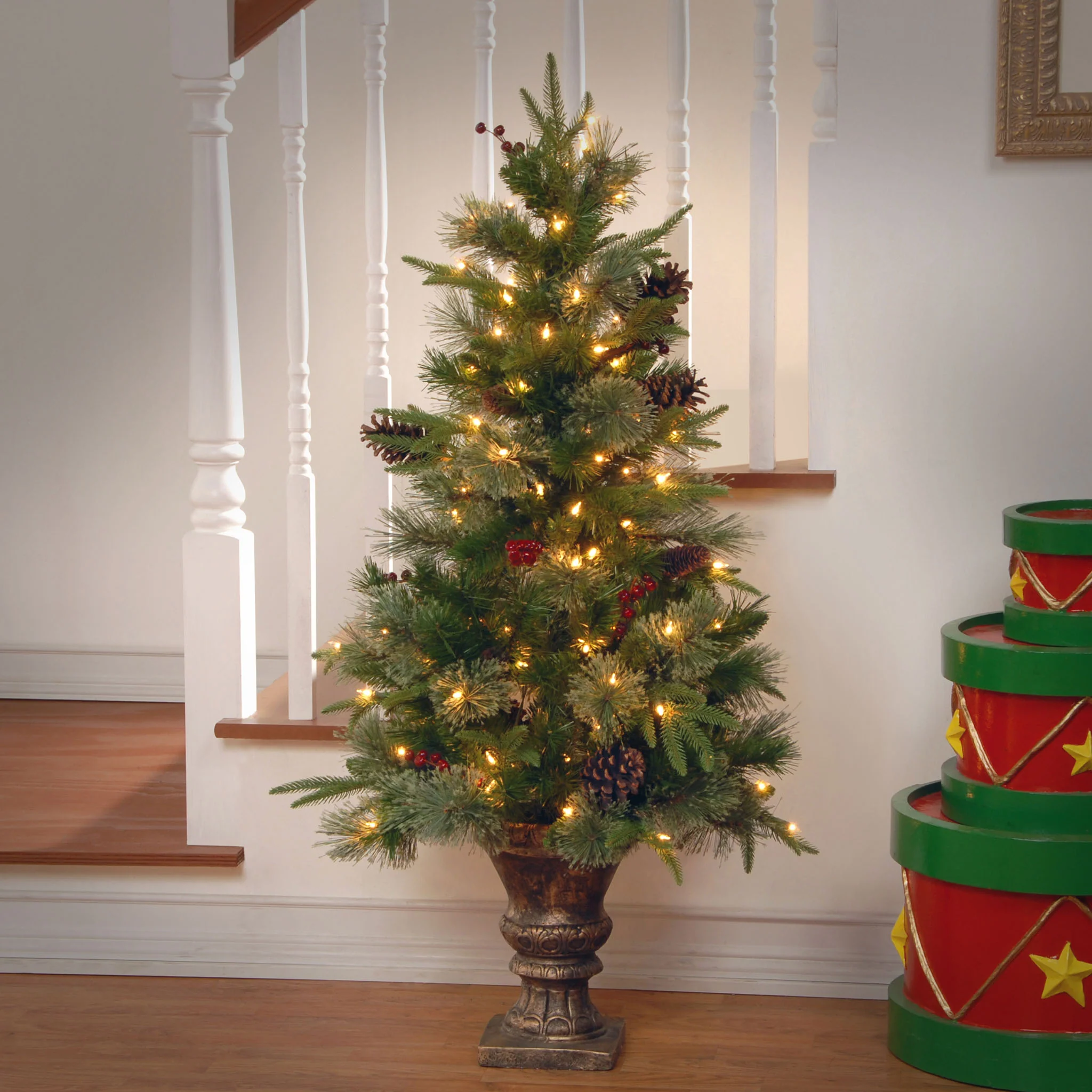4 ft. Pre-Lit Snowy Bristle Berry Tree with Clear Lights, Plug-In - Image 2
