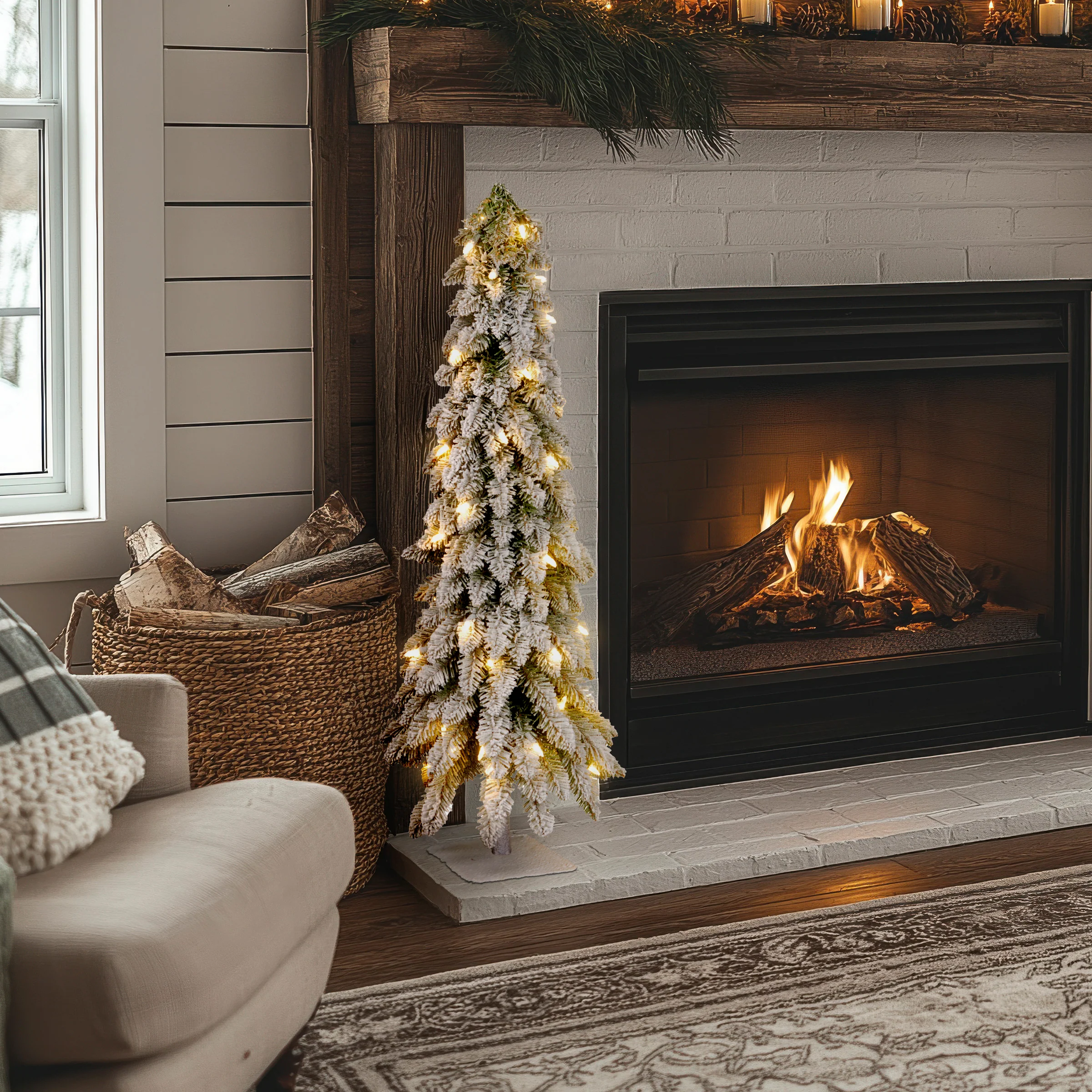 4 ft. Pre-Lit Snowy Downswept Forest Tree with Clear Lights, Plug-In - Image 2