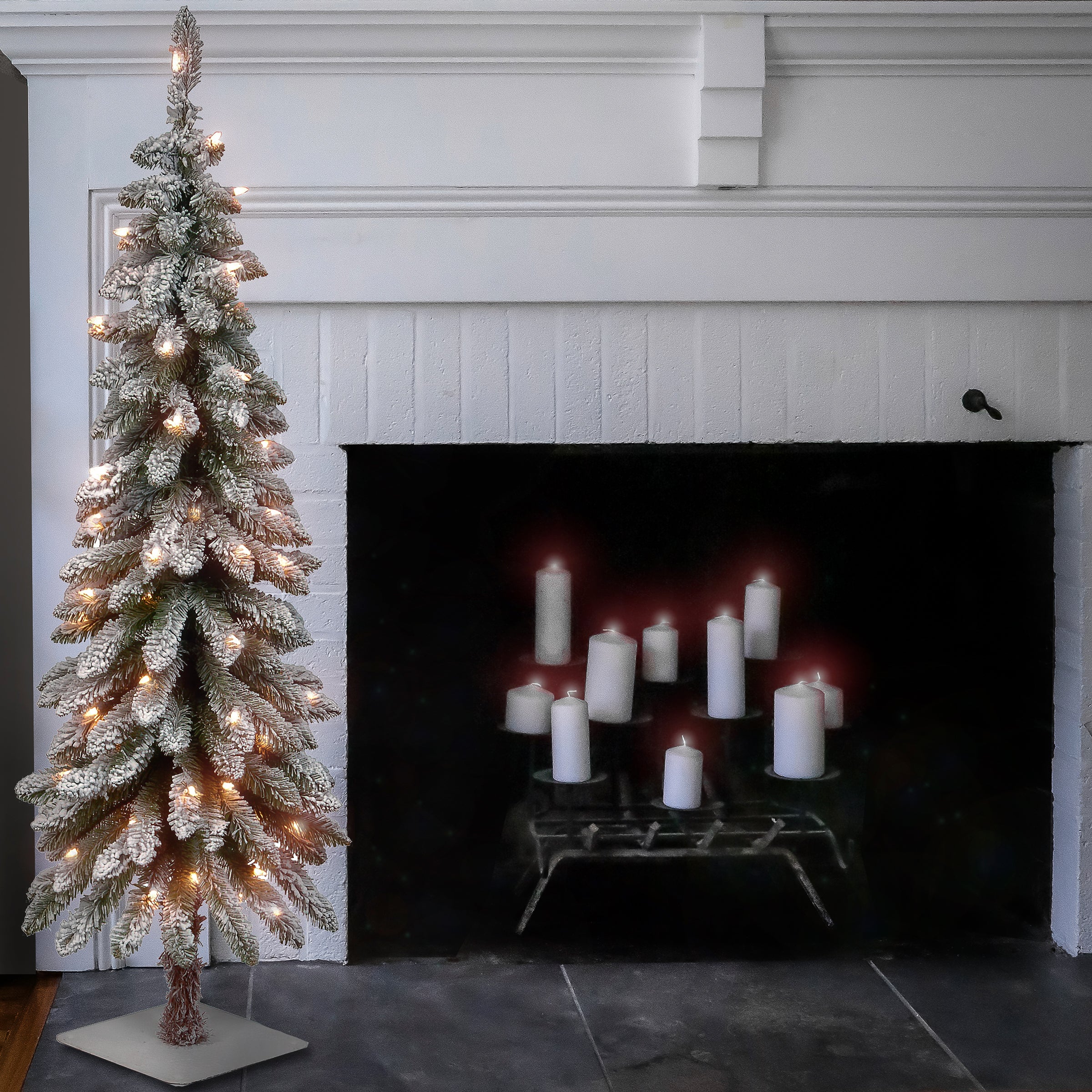 4 ft. Pre-Lit Snowy Downswept Forestree Tree with Clear Lights - Image 2