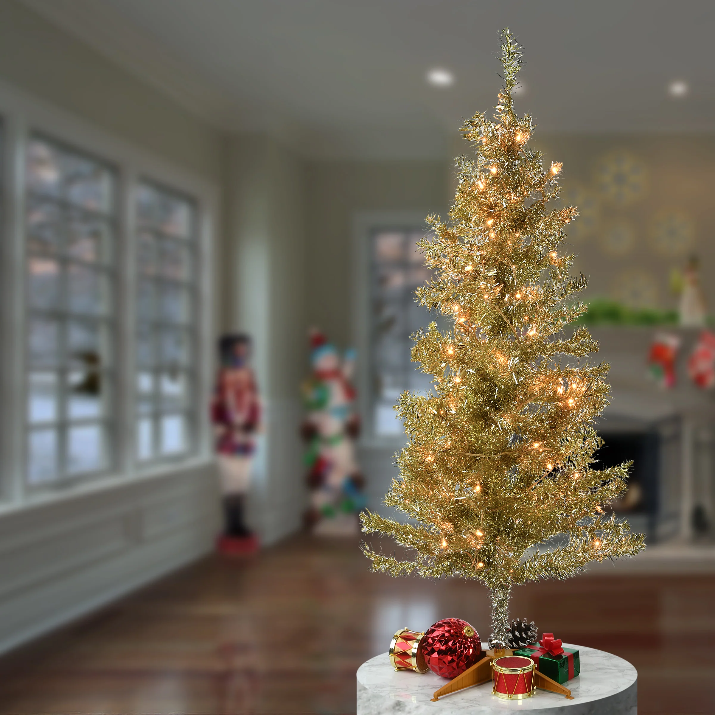 4 ft. Pre-Lit Tinsel Collection Champagne Tree with Clear Lights, Plug-In - Image 3