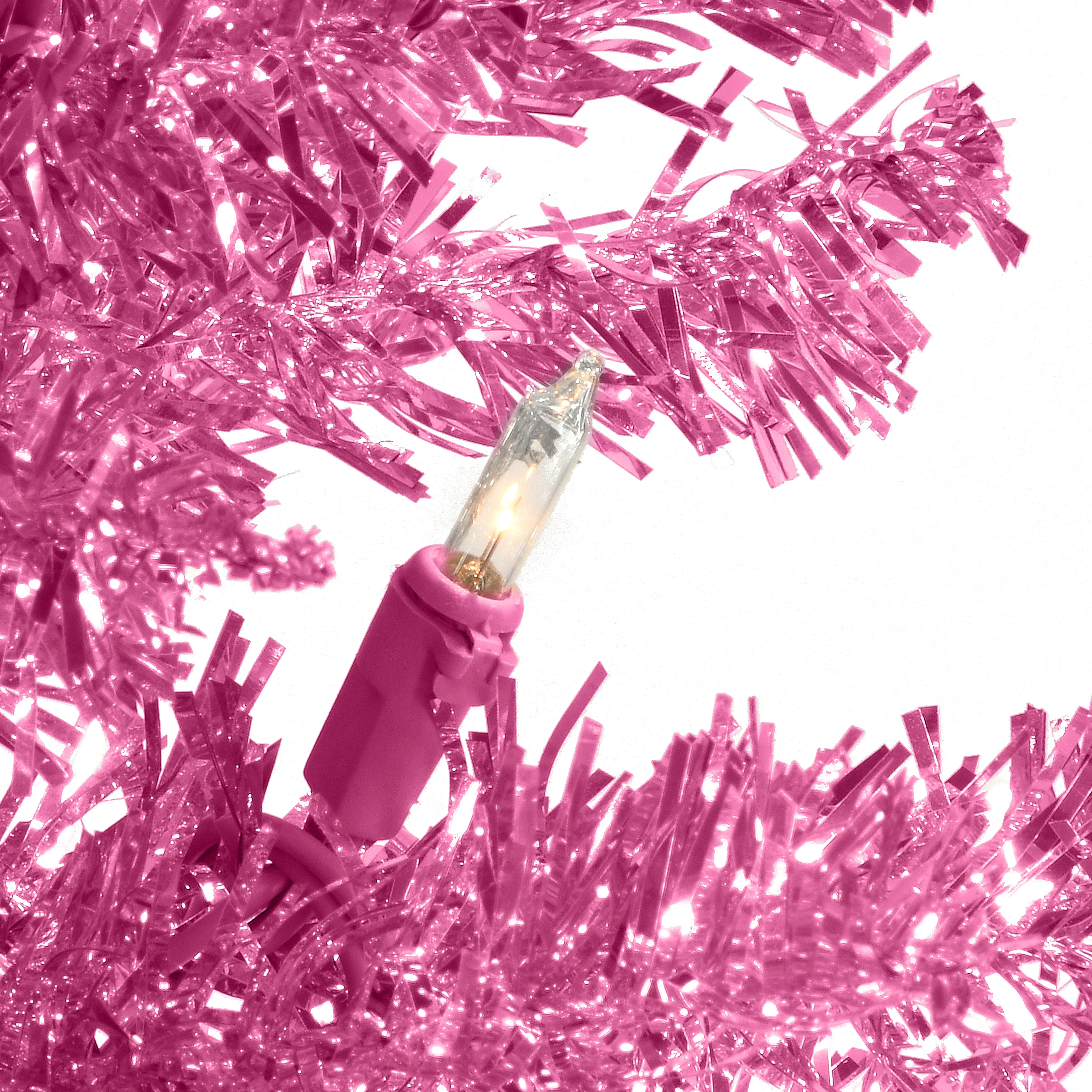 4 ft. Pre-Lit Tinsel Collection Pink Tree with Clear Lights, Plug-In - Image 4