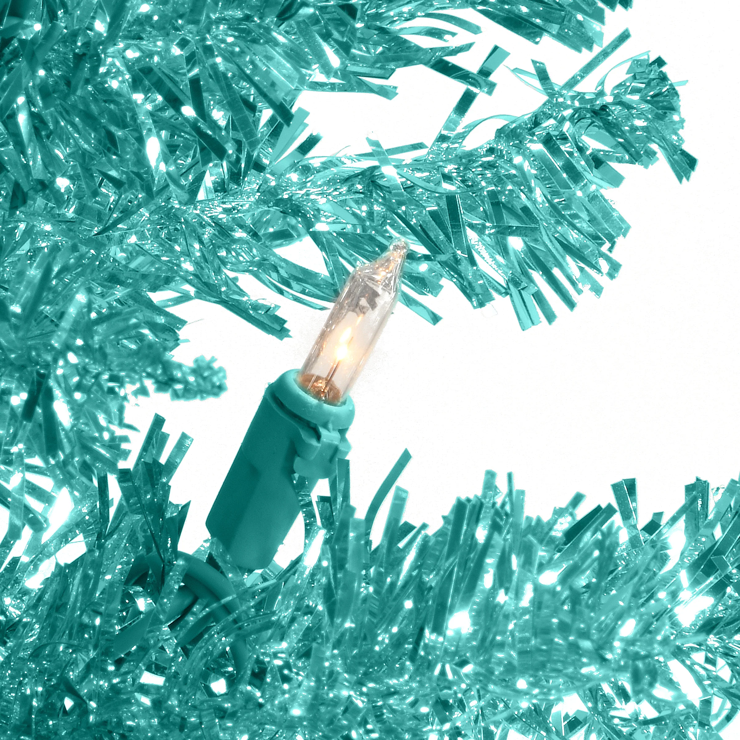 4 ft. Pre-Lit Tinsel Collection Turquoise Tree with Clear Lights, Plug-In - Image 4