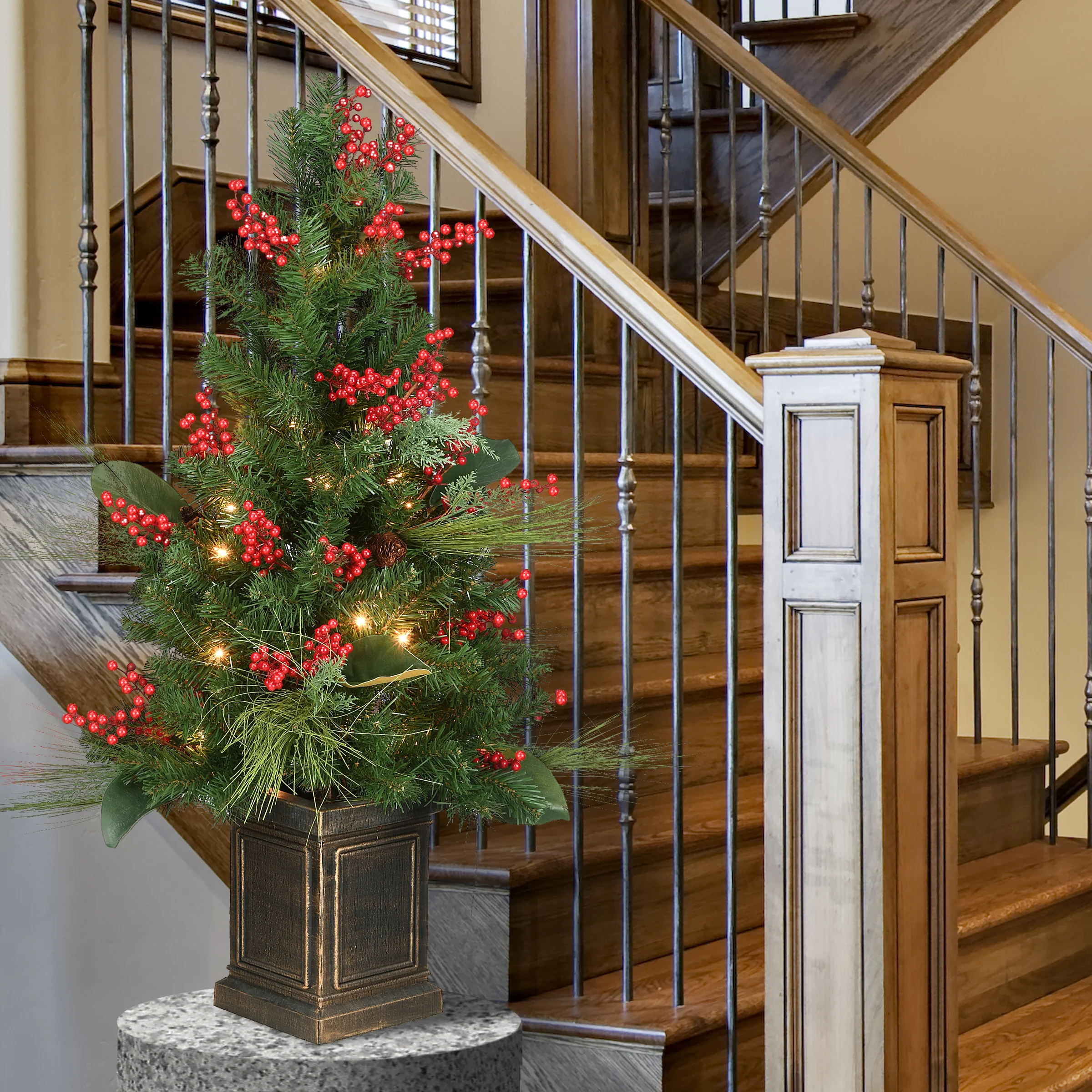 40 in. Pre-Lit Decorative Collection Magnolia Tree with Clear Lights, Plug-In - Image 2