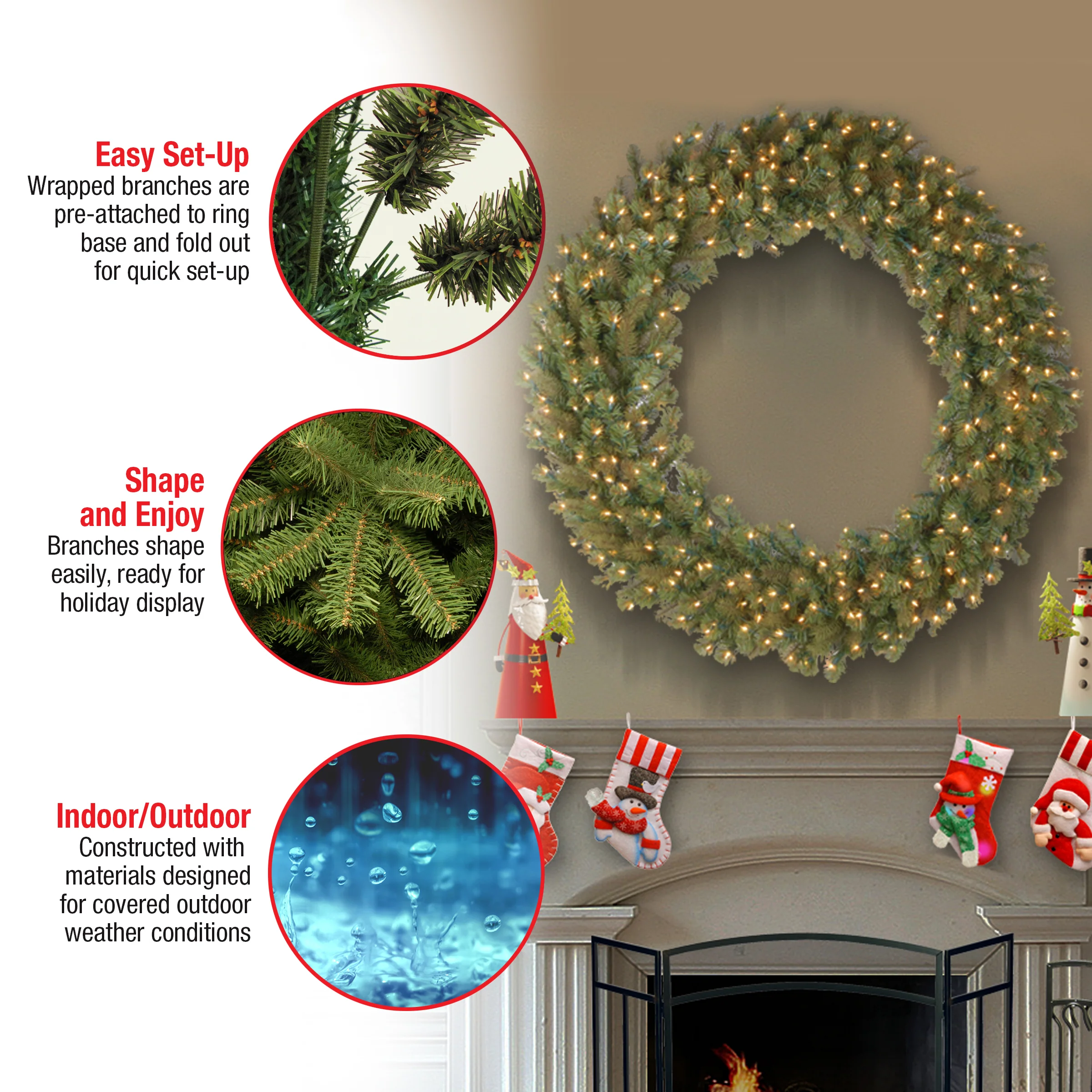 42 in.Pre-Lit Downswept Douglas Wreath with Warm White LED Lights - Image 5