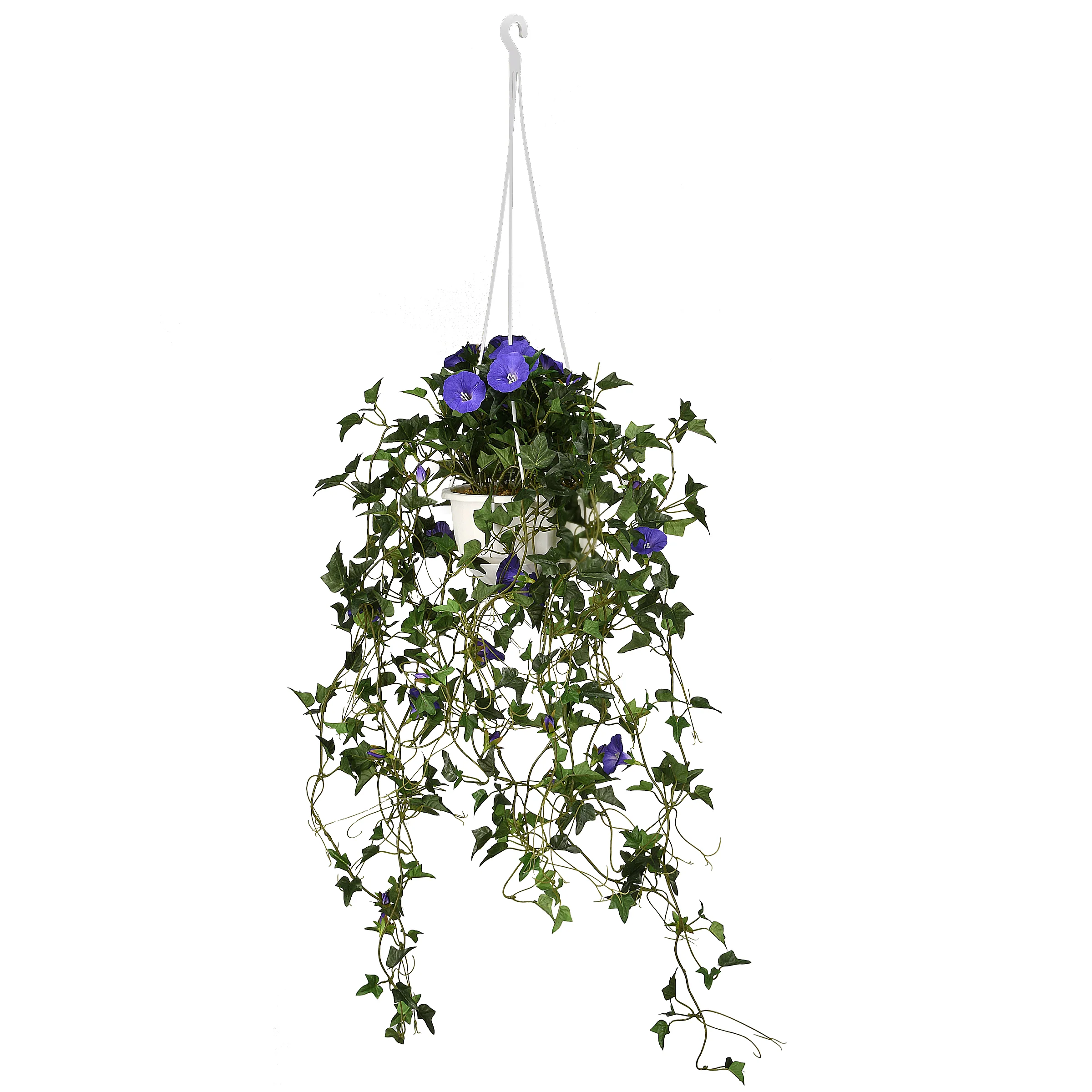 44 in. Spring Hanging Plant with Morning Glory Flowers on Leafy Vines
