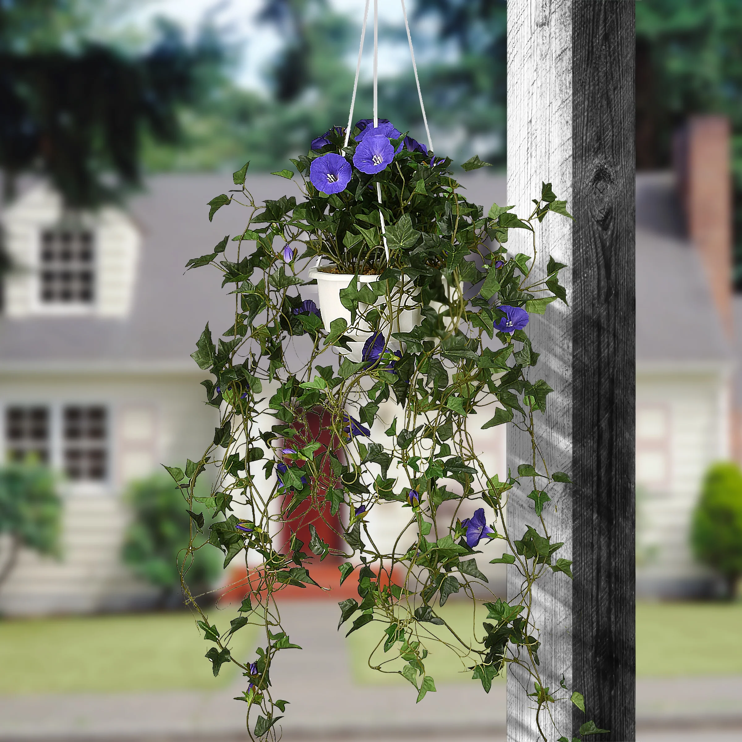 44 in. Spring Hanging Plant with Morning Glory Flowers on Leafy Vines - Image 2