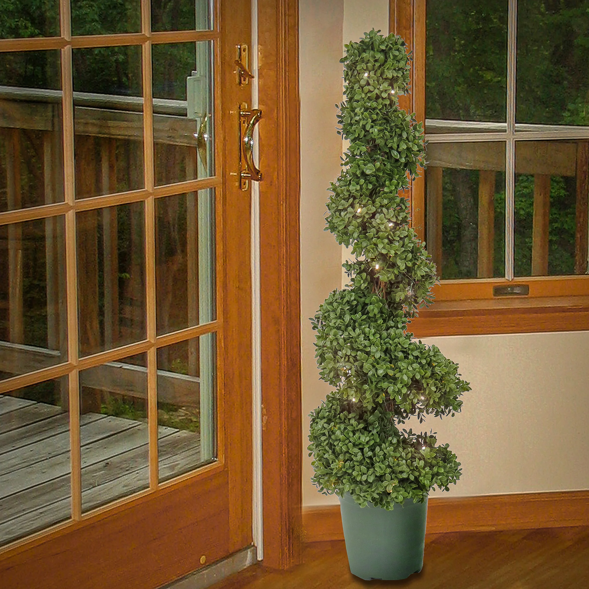 44 in. Pre-Lit Boxwood Spiral Topiary with LED Lights - Image 2