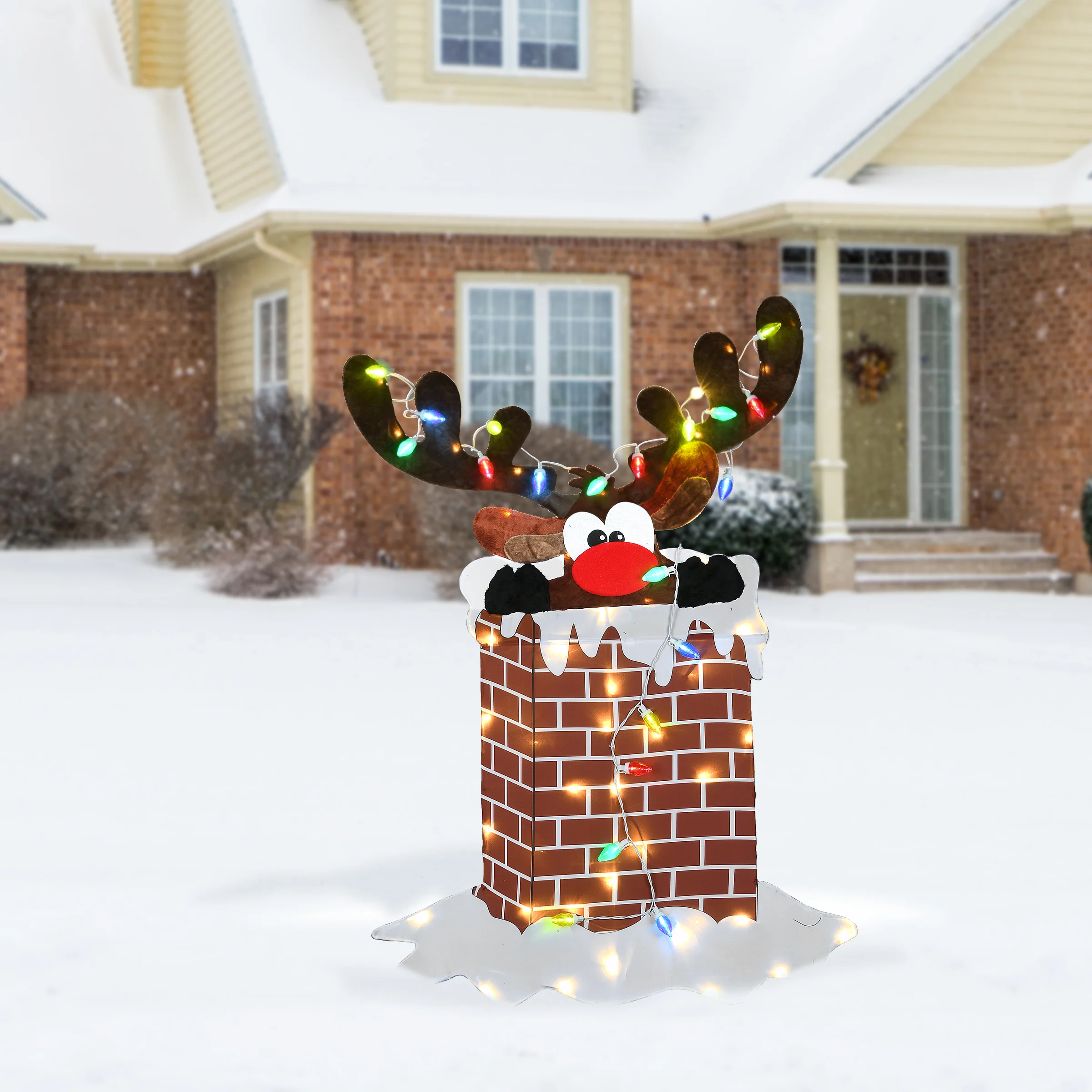 47 in. Pre-Lit Reindeer Stuck in Chimney Decoration, Plug-In - Image 2