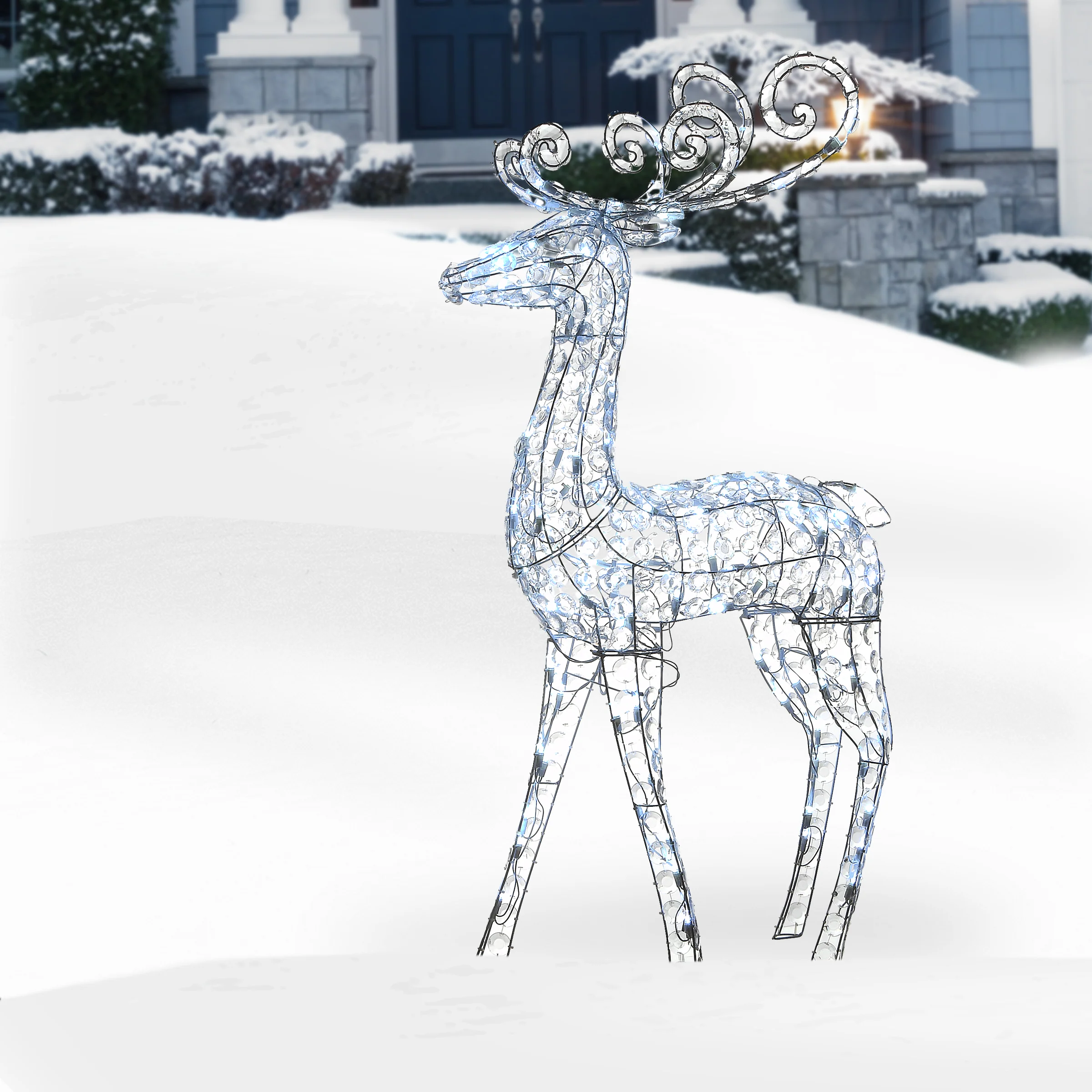 48 in. Ice Crystal Bead Standing Deer with LED Lights - Image 2