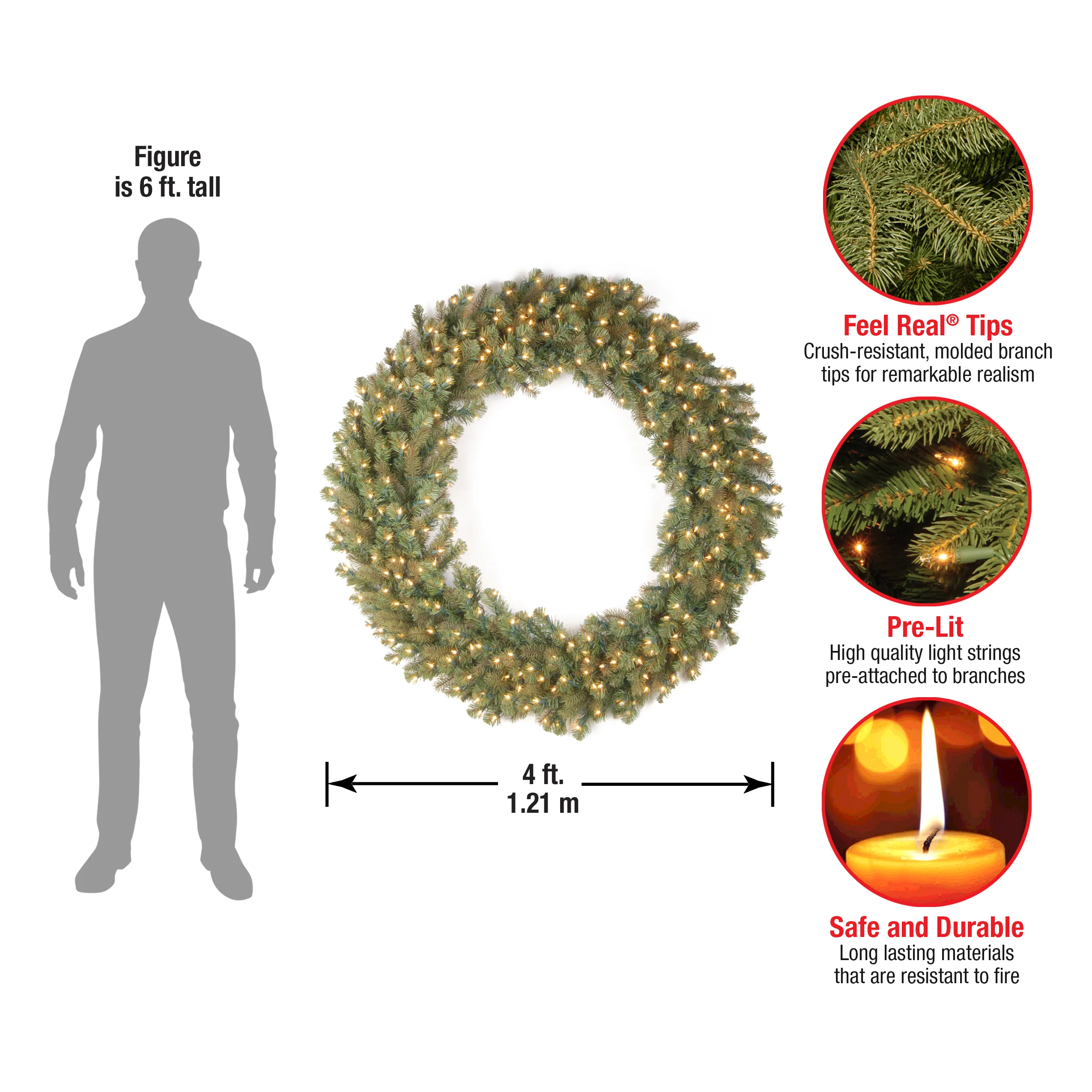 48 in. Pre-Lit Downswept Douglas Wreath with Warm White LED Lights - Image 4