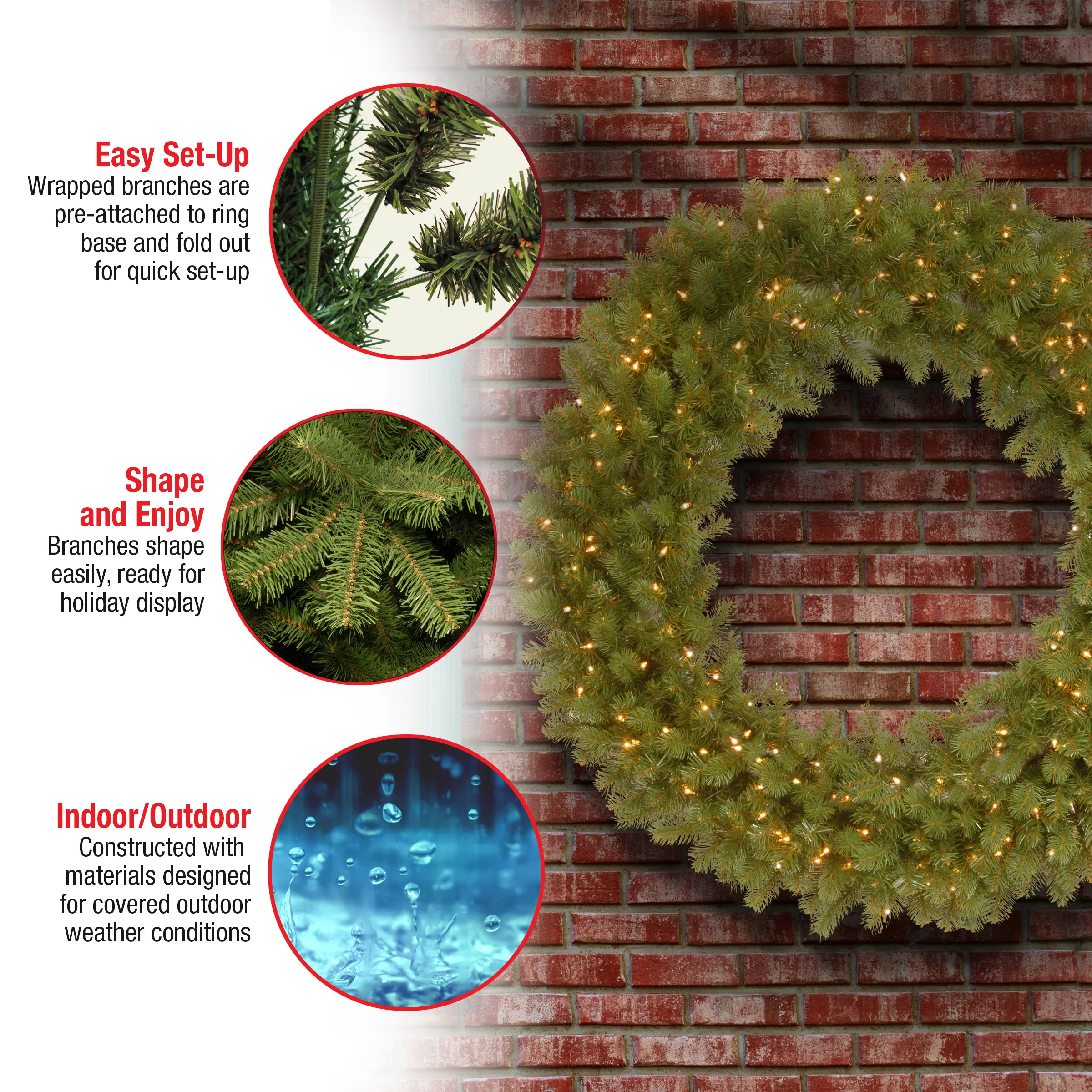 48 in. Pre-Lit Downswept Douglas Wreath with Warm White LED Lights - Image 5