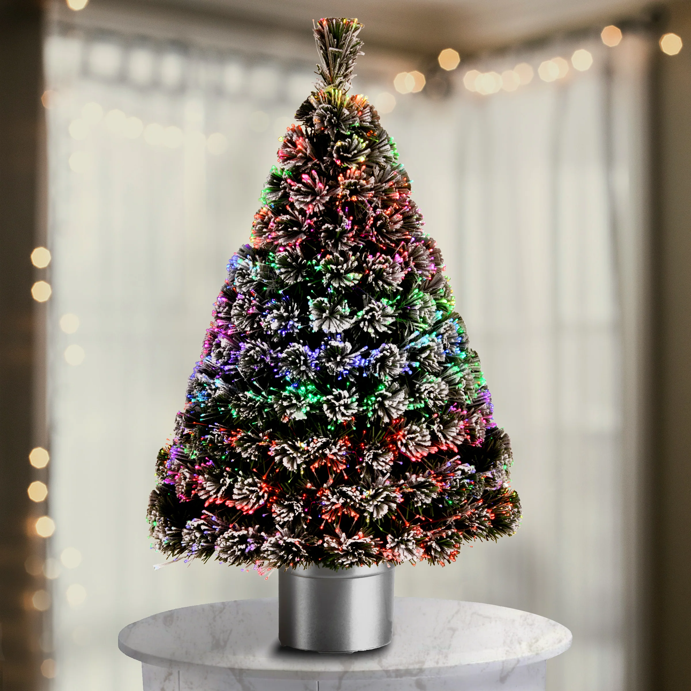 48 in. Pre-Lit Fiber Optic Evergreen Flocked Tree - Image 2