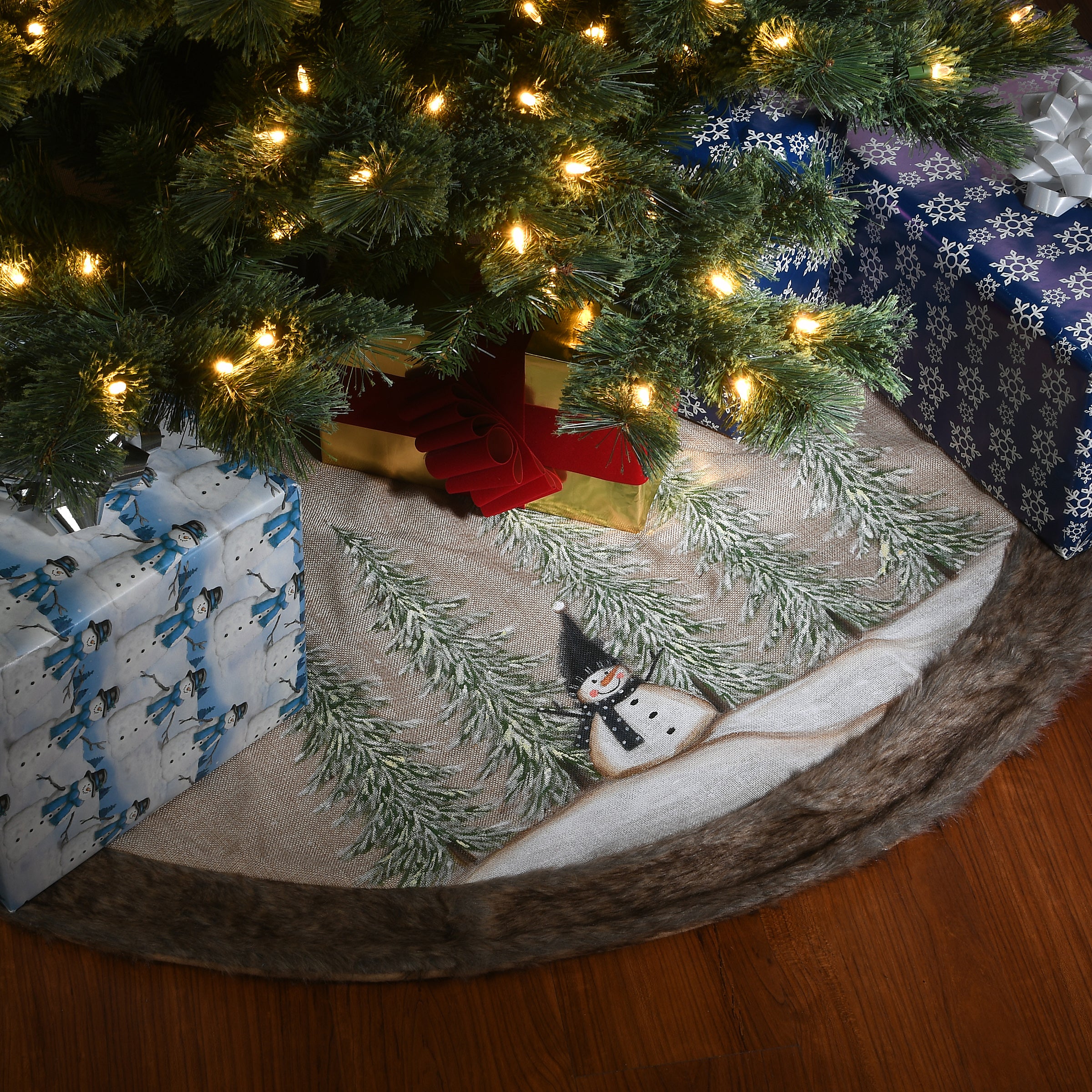 48 in. Alpine Collection Snowman and Pines Tree Skirt - Image 2