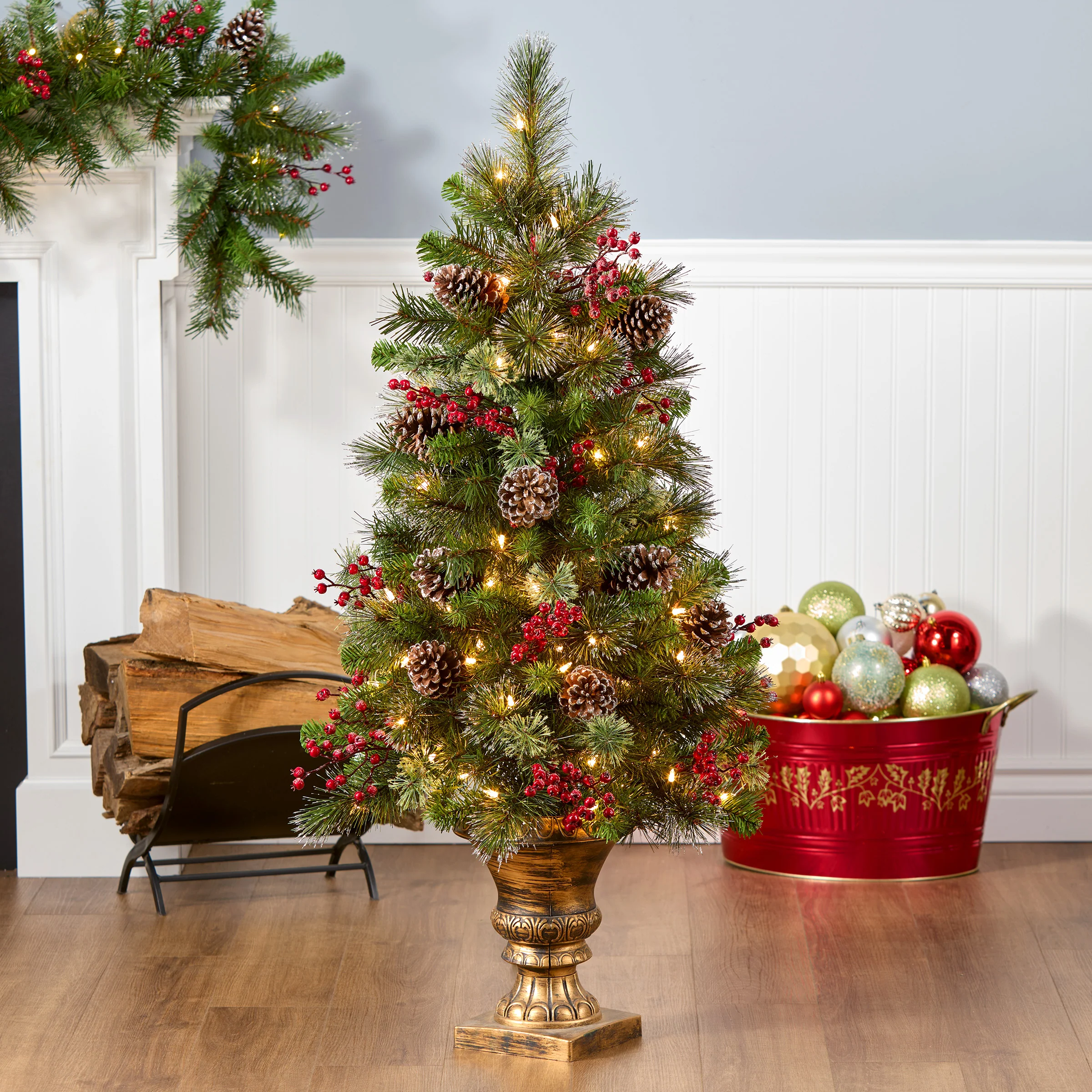 4 ft. Pre-Lit Iced Berry Pine Entrance Tree with Clear Lights, Plug-In - Image 6