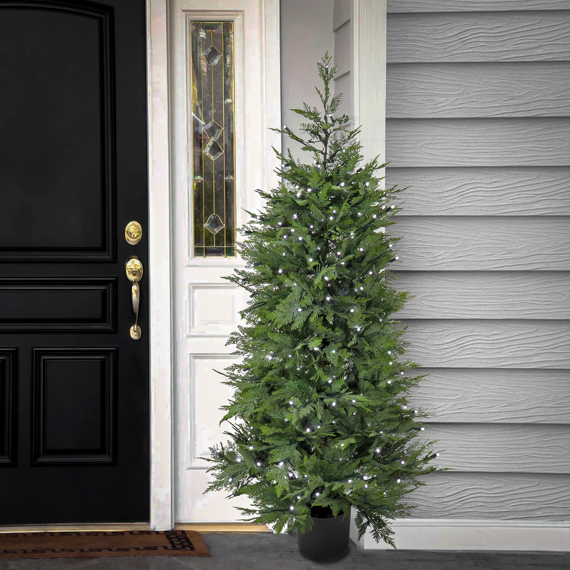 5 ft. Cypress Topiary Tree in Black Plastic Nursery Pot with Multi-Function LED Lights - Image 2