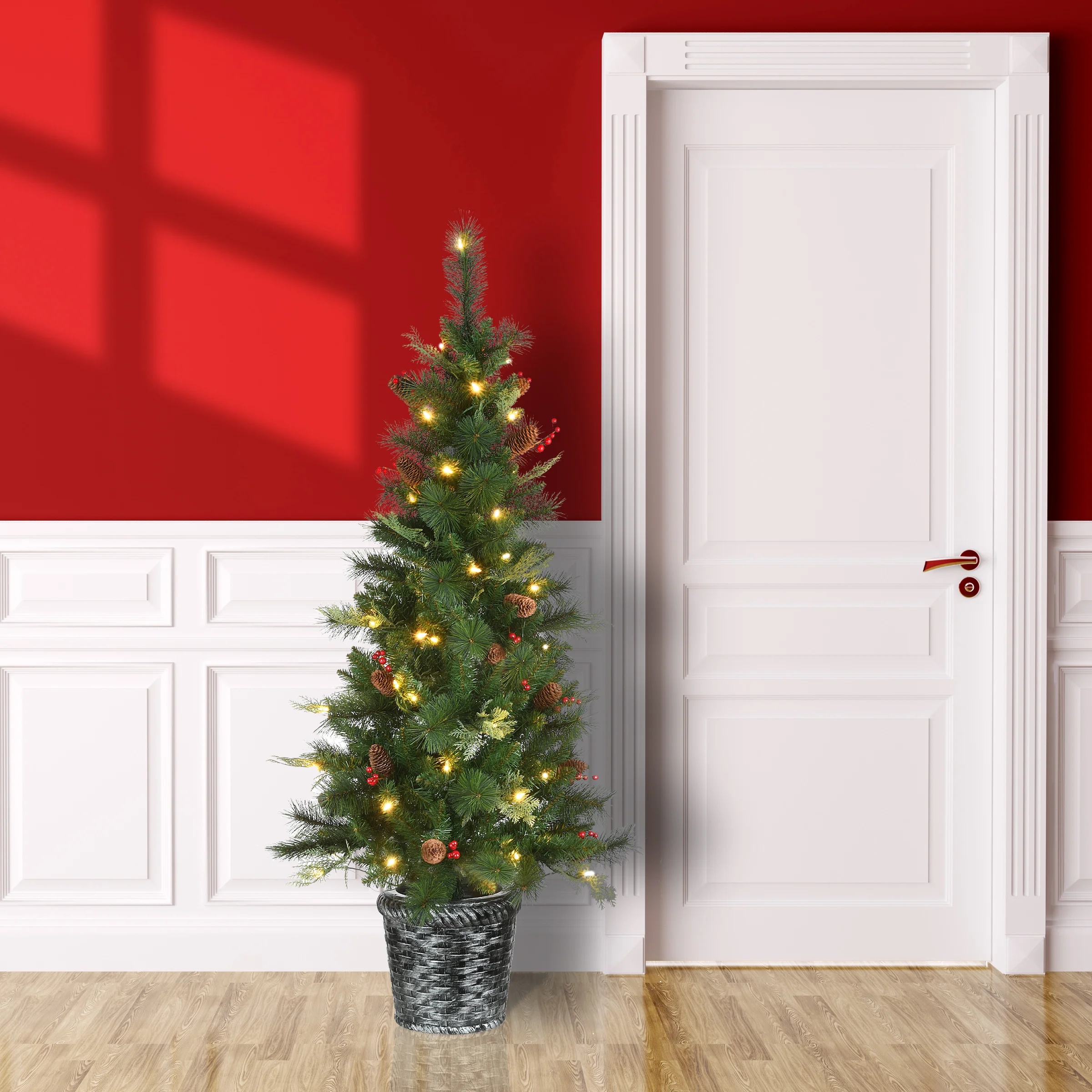 5 ft. Pre-Lit Buzzard Pine Slim Tree with LED Lights, Plug-In - Image 2
