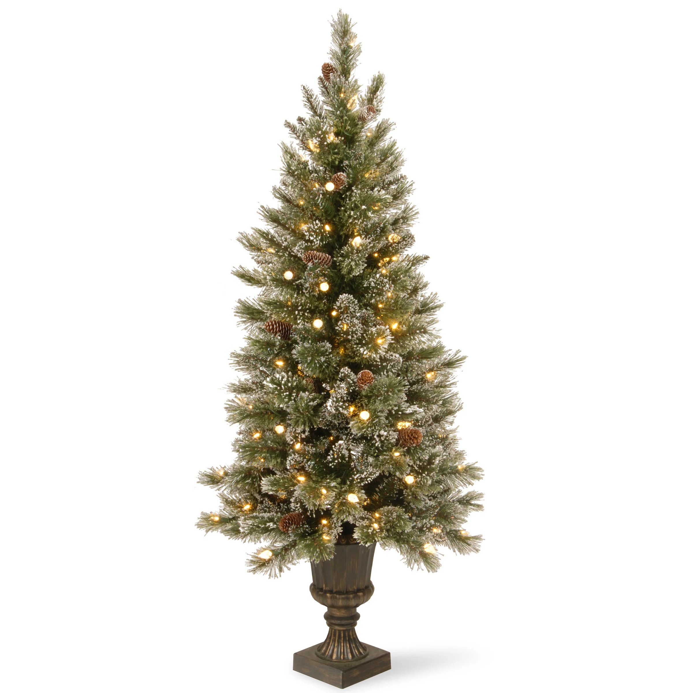 5 ft. Pre-Lit Glittery Bristle Slim Tree with Warm White LED Lights, Plug-In