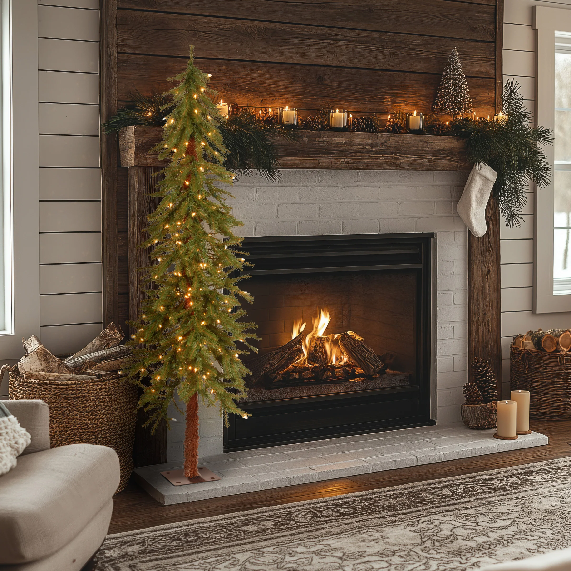 5 ft. Pre-Lit Hickory Cedar Slim Tree with Clear Lights, Plug-In - Image 2