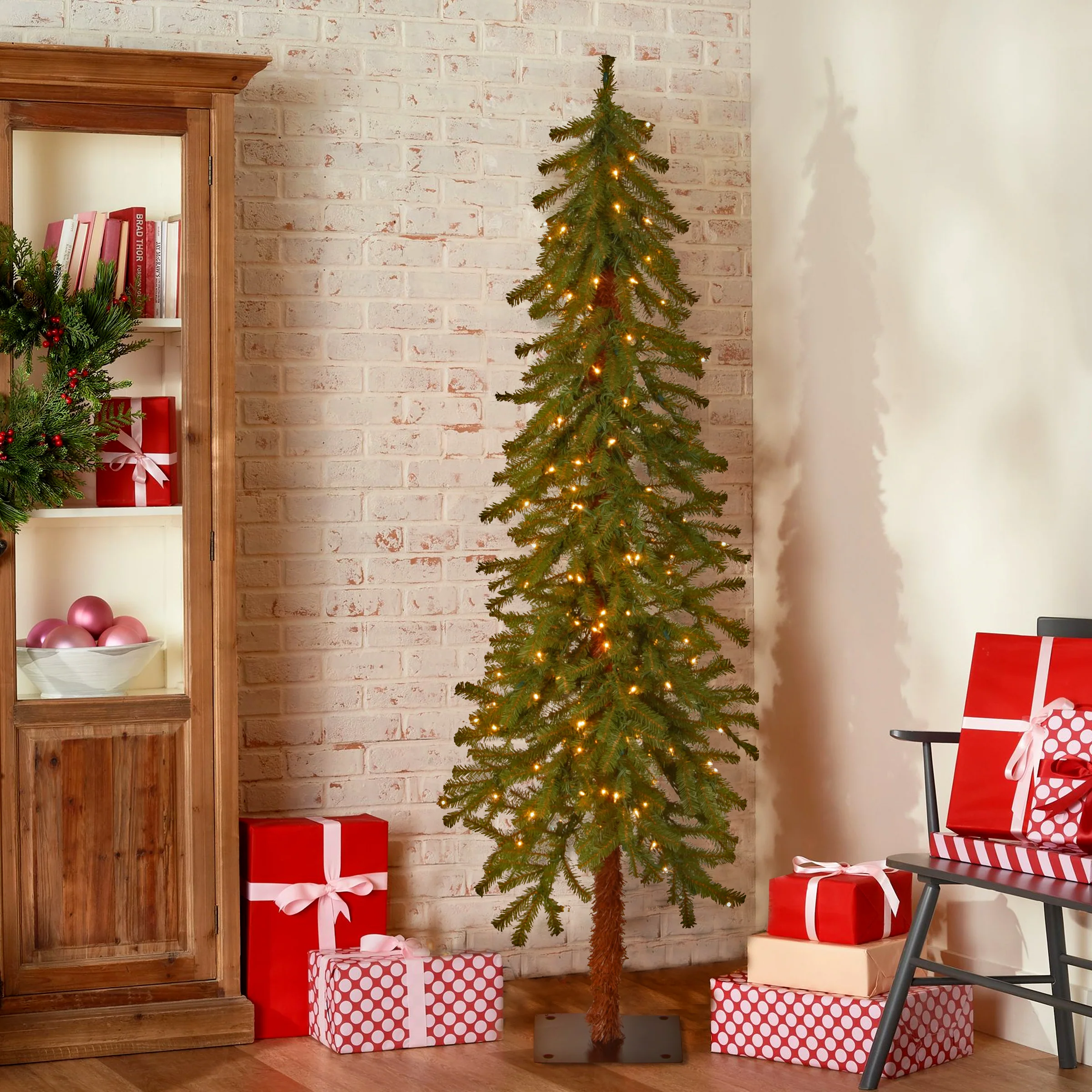 5 ft. Pre-Lit Hickory Cedar Slim Tree with Clear Lights, Plug-In - Image 7