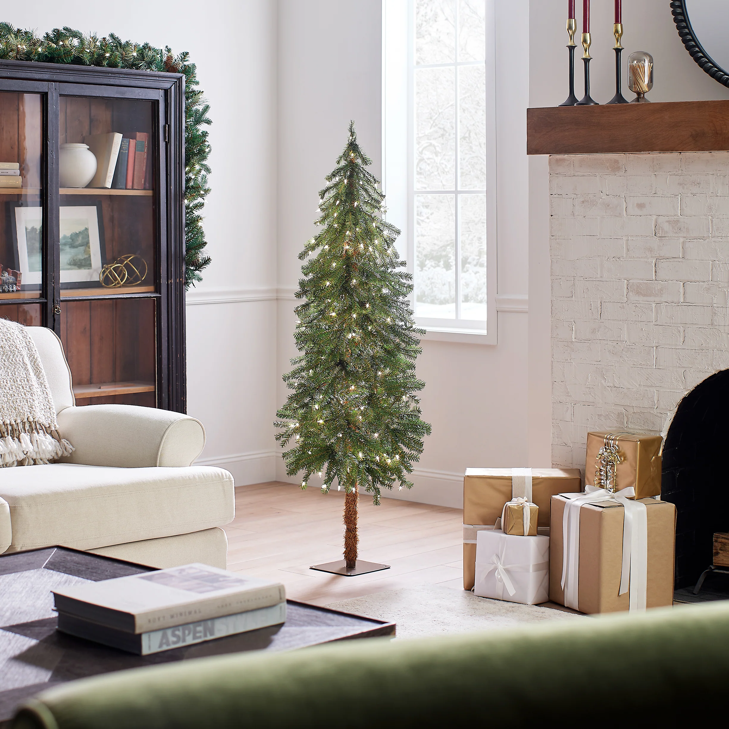 5 ft. Pre-Lit Hickory Cedar Slim Tree with Clear Lights, Plug-In - Image 8