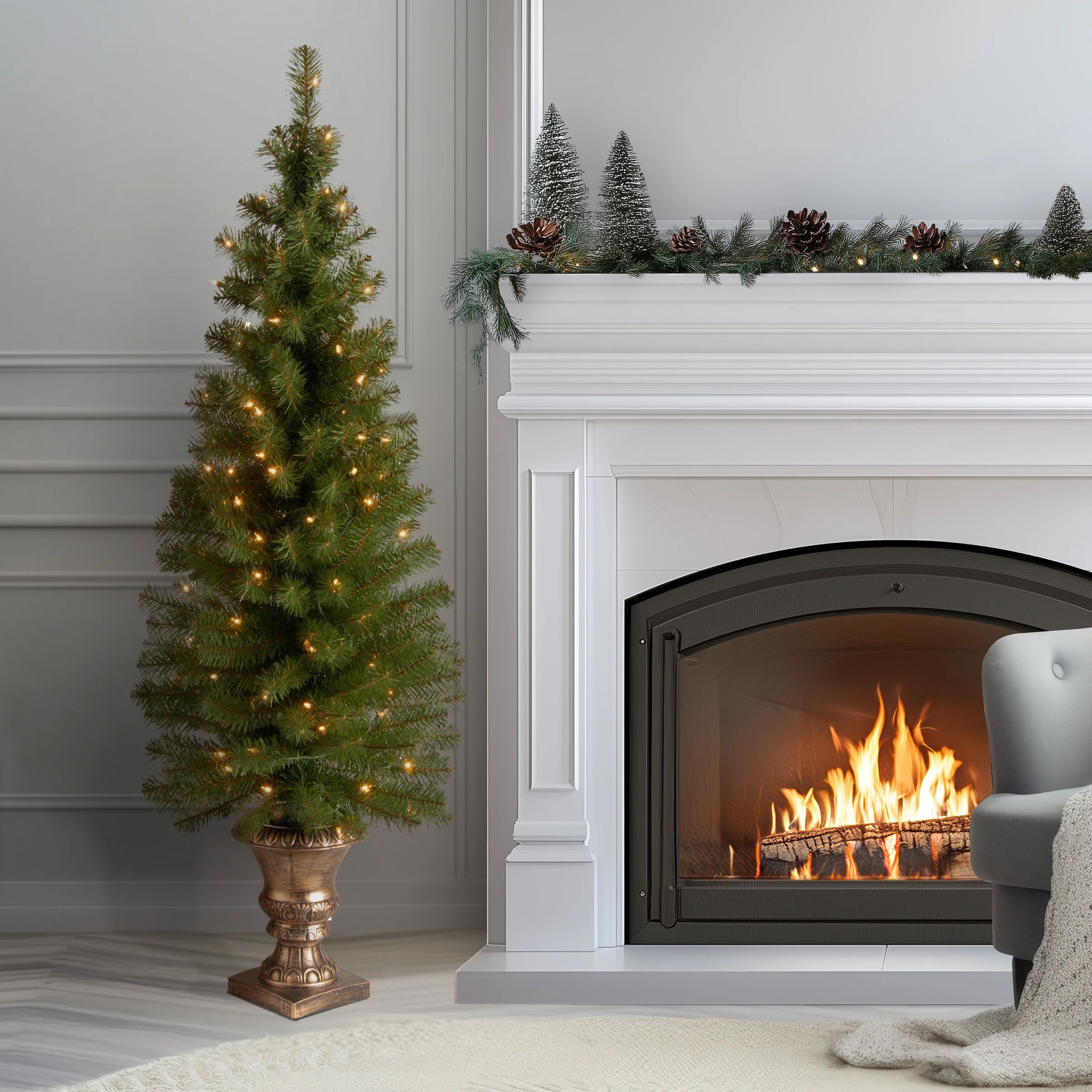 5 ft. Pre-Lit Montclair Spruce Slim Tree with Clear Lights, Plug-In - Image 2