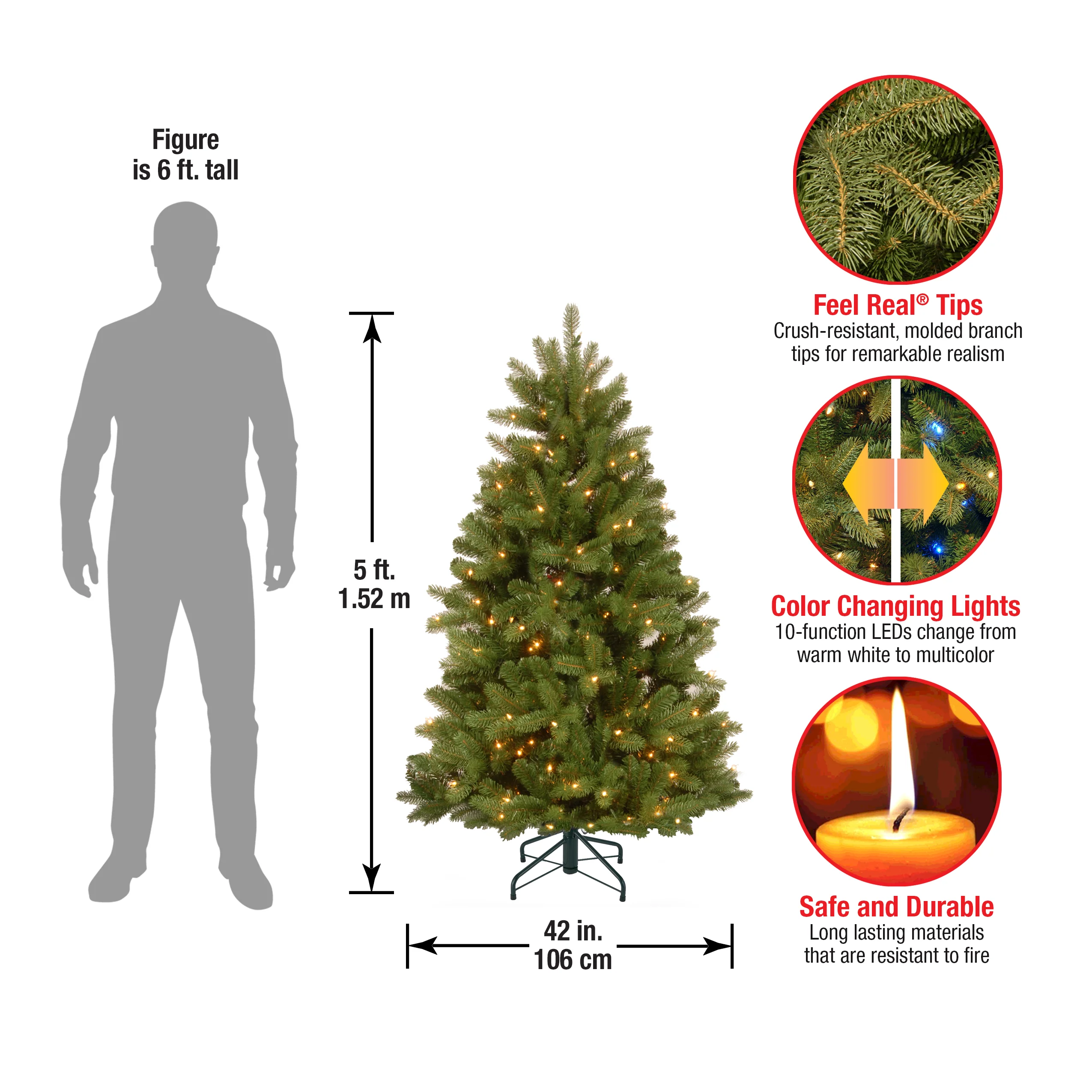 5 ft. Pre-Lit Newberry Spruce Tree with Dual Color LED Lights, Plug-In - Image 4