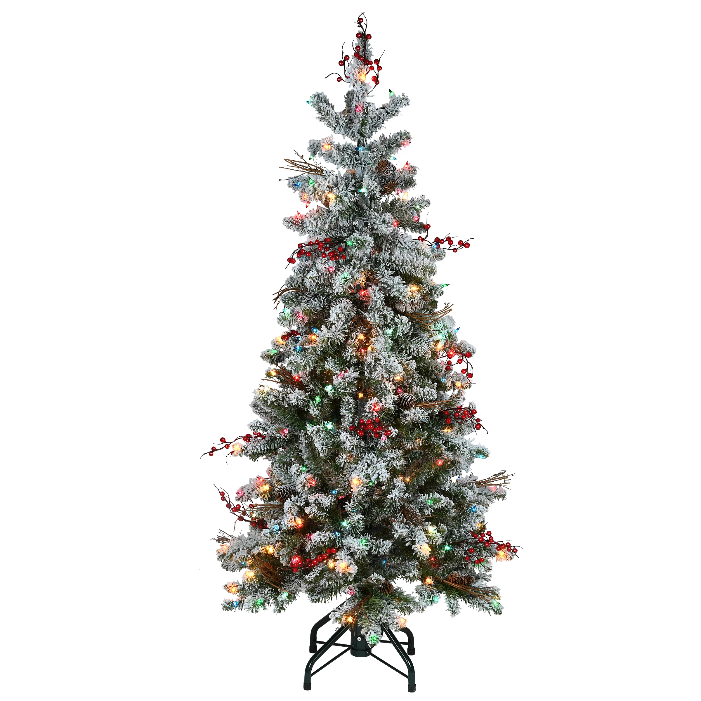 5 ft. Pre-Lit Snowy Freehold Spruce Pencil Slim Tree with Multicolor Lights