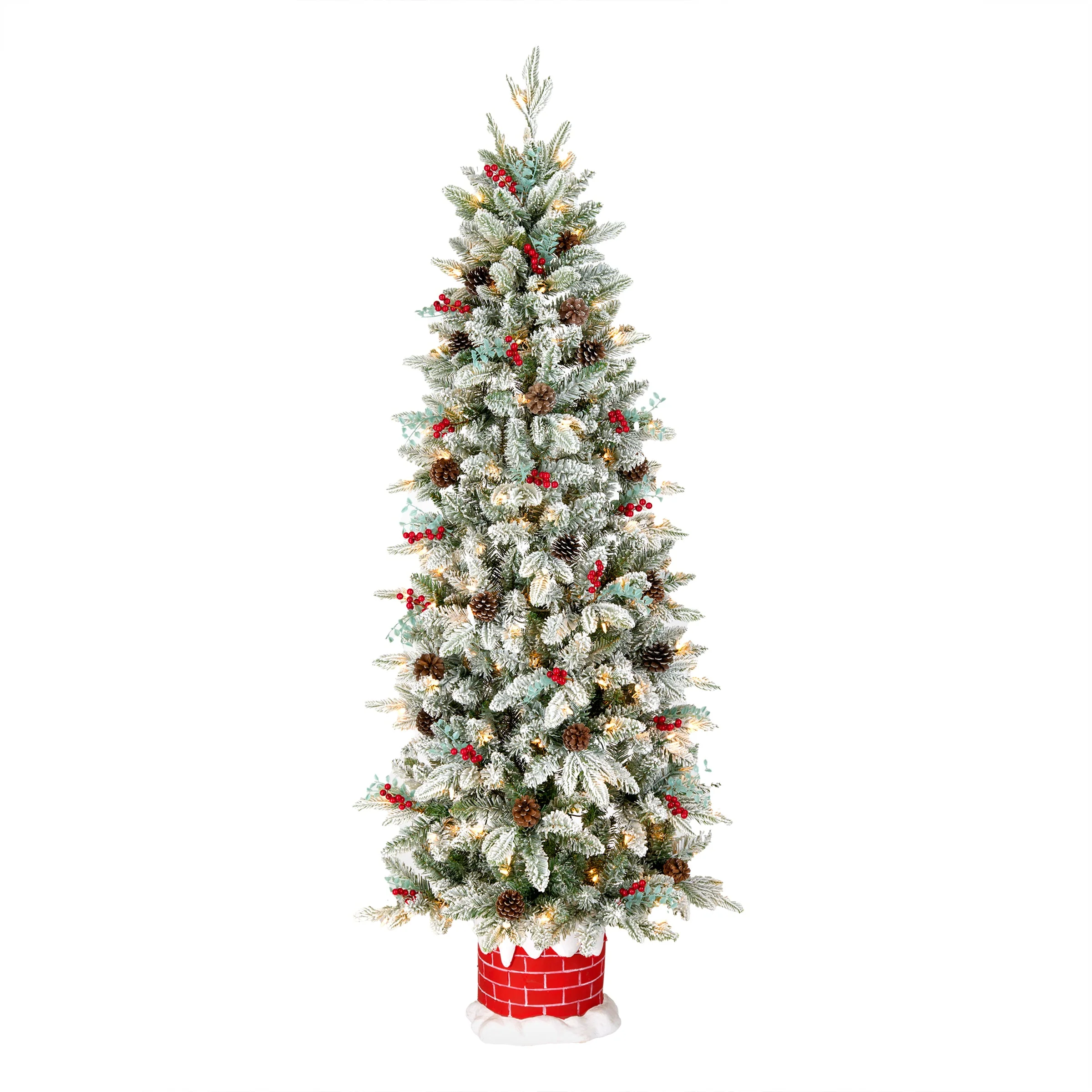 5 ft. Pre-Lit Snowberry Pine Half Tree with Clear Lights, Plug-In - Image 3