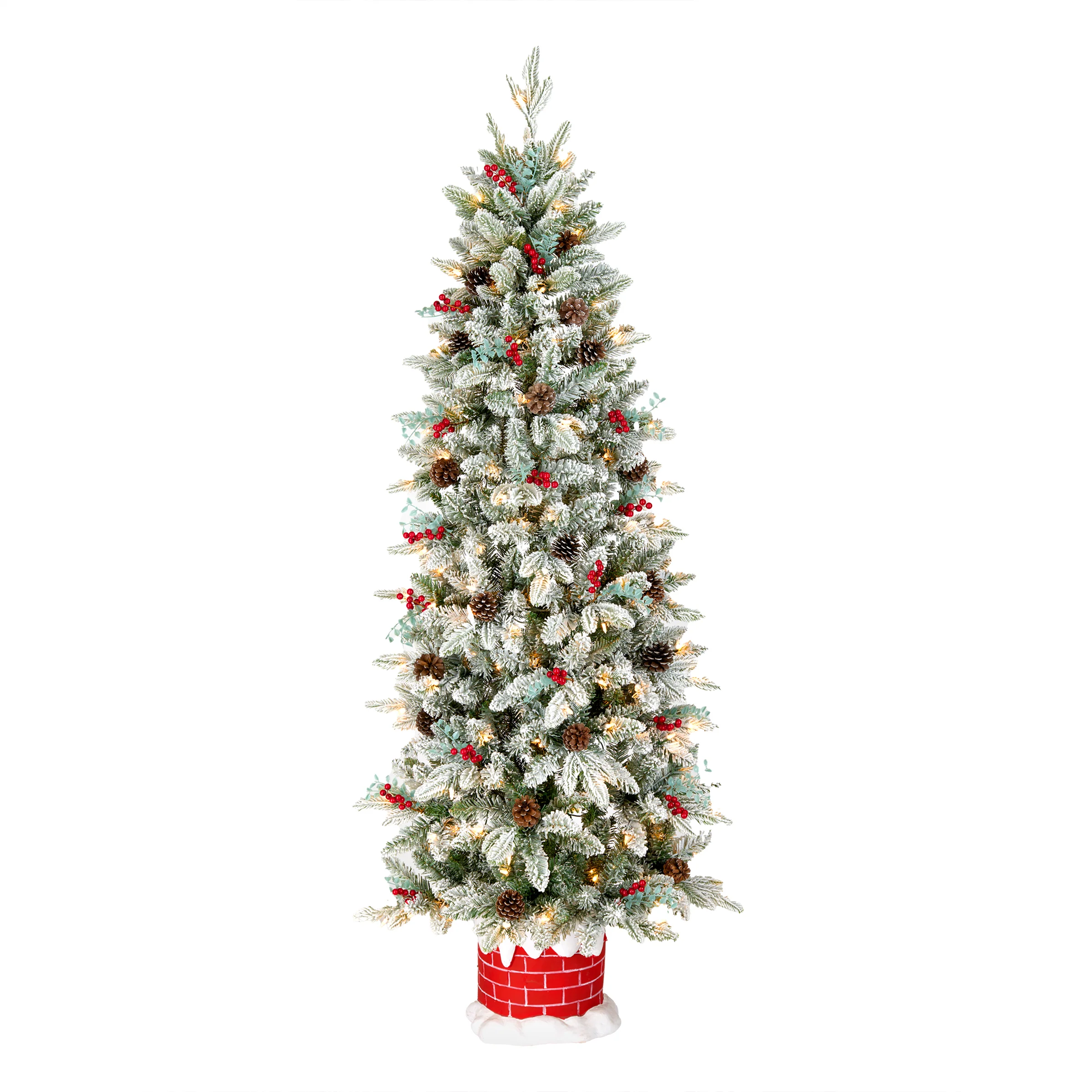 5 ft. Pre-Lit Snowberry Pine Half Tree with Clear Lights, Plug-In - Image 5