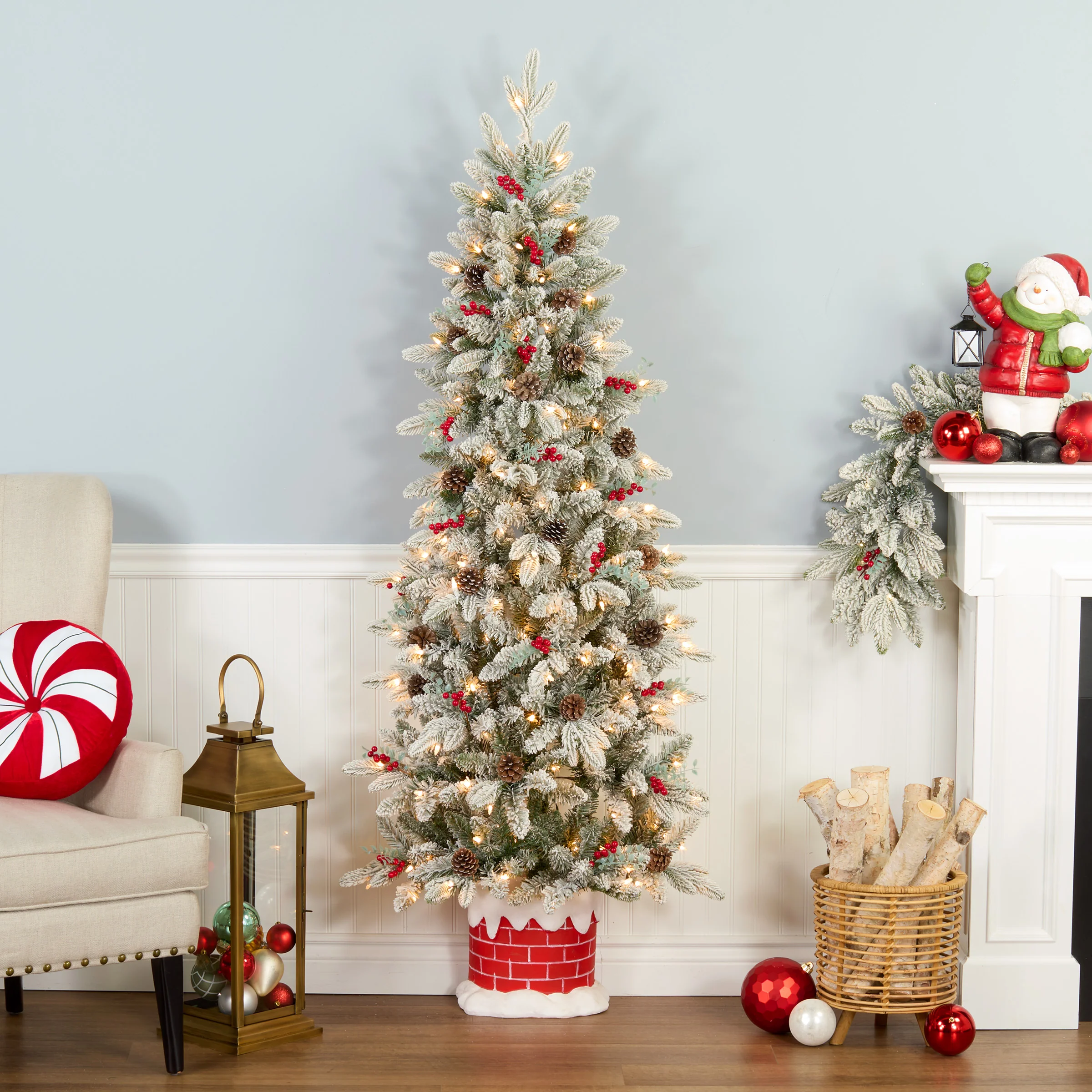 5 ft. Pre-Lit Snowberry Pine Half Tree with Clear Lights, Plug-In - Image 6