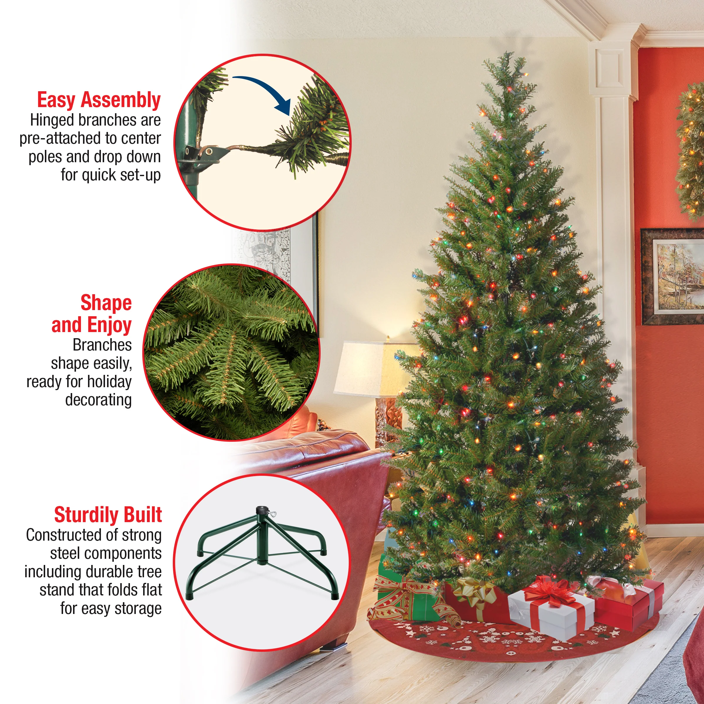 6.5 ft. Pre-Lit Aspen Spruce Slim Tree with Multicolor Lights, Plug-In - Image 14