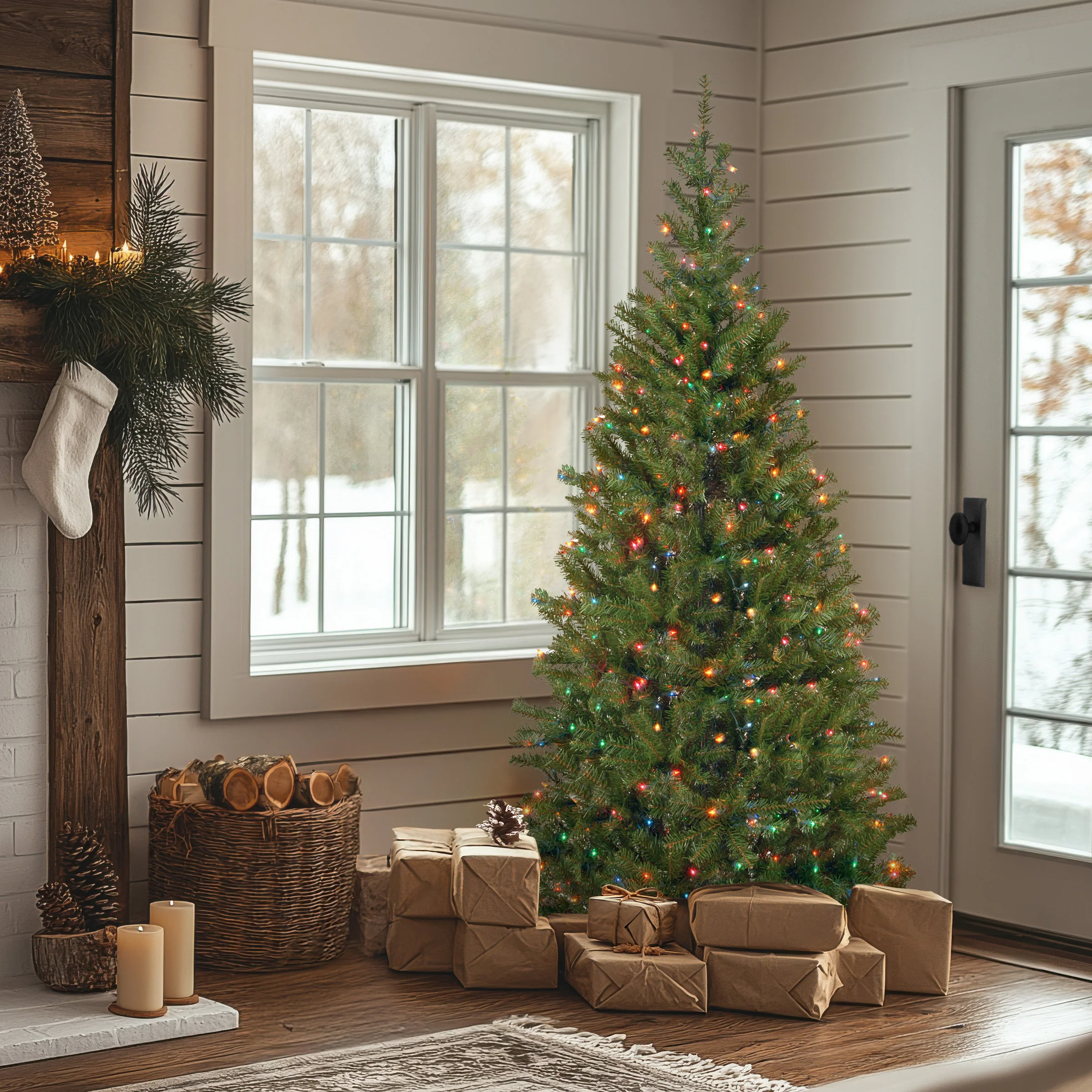 6.5 ft. Pre-Lit Aspen Spruce Slim Tree with Multicolor Lights, Plug-In - Image 2