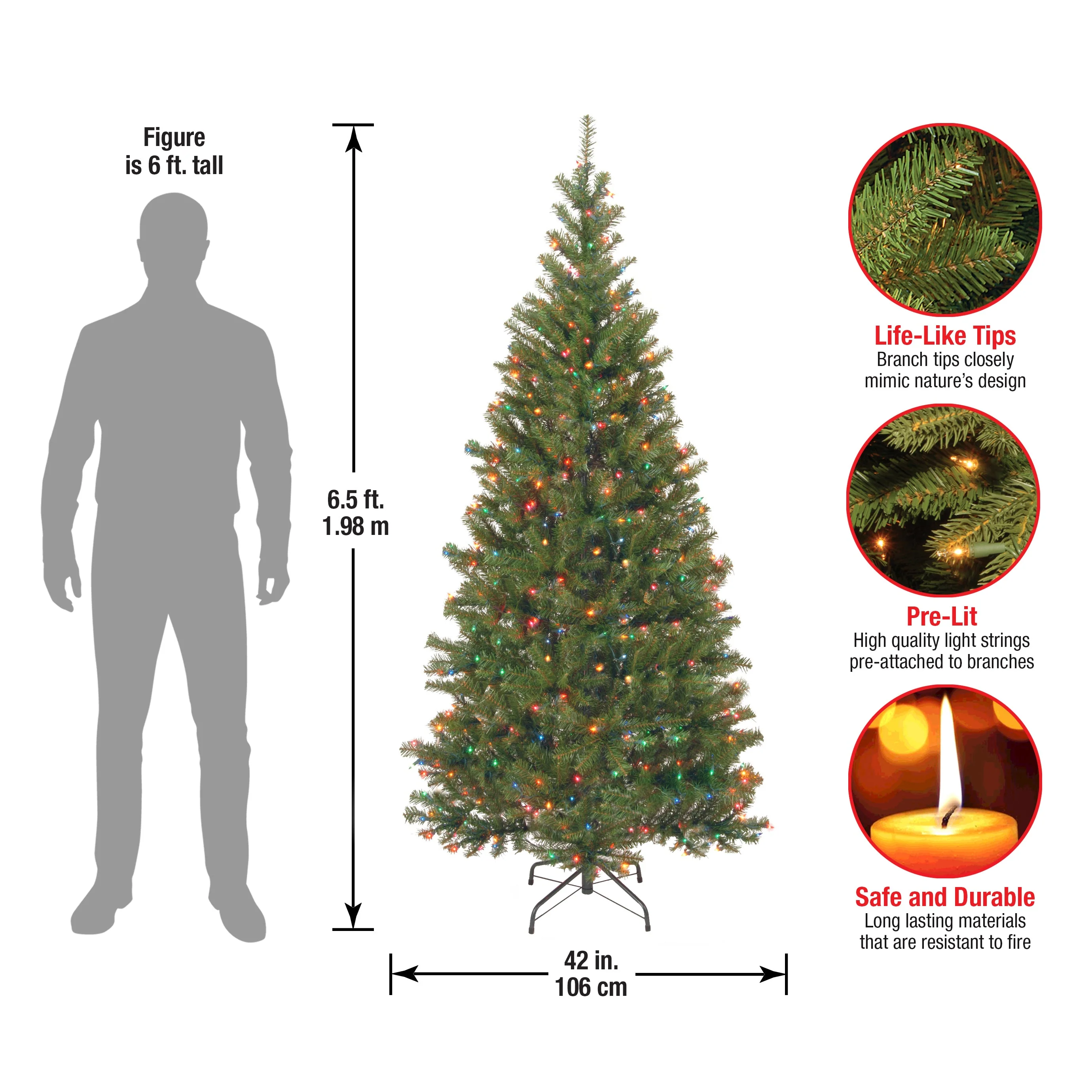 6.5 ft. Pre-Lit Aspen Spruce Slim Tree with Multicolor Lights, Plug-In - Image 5