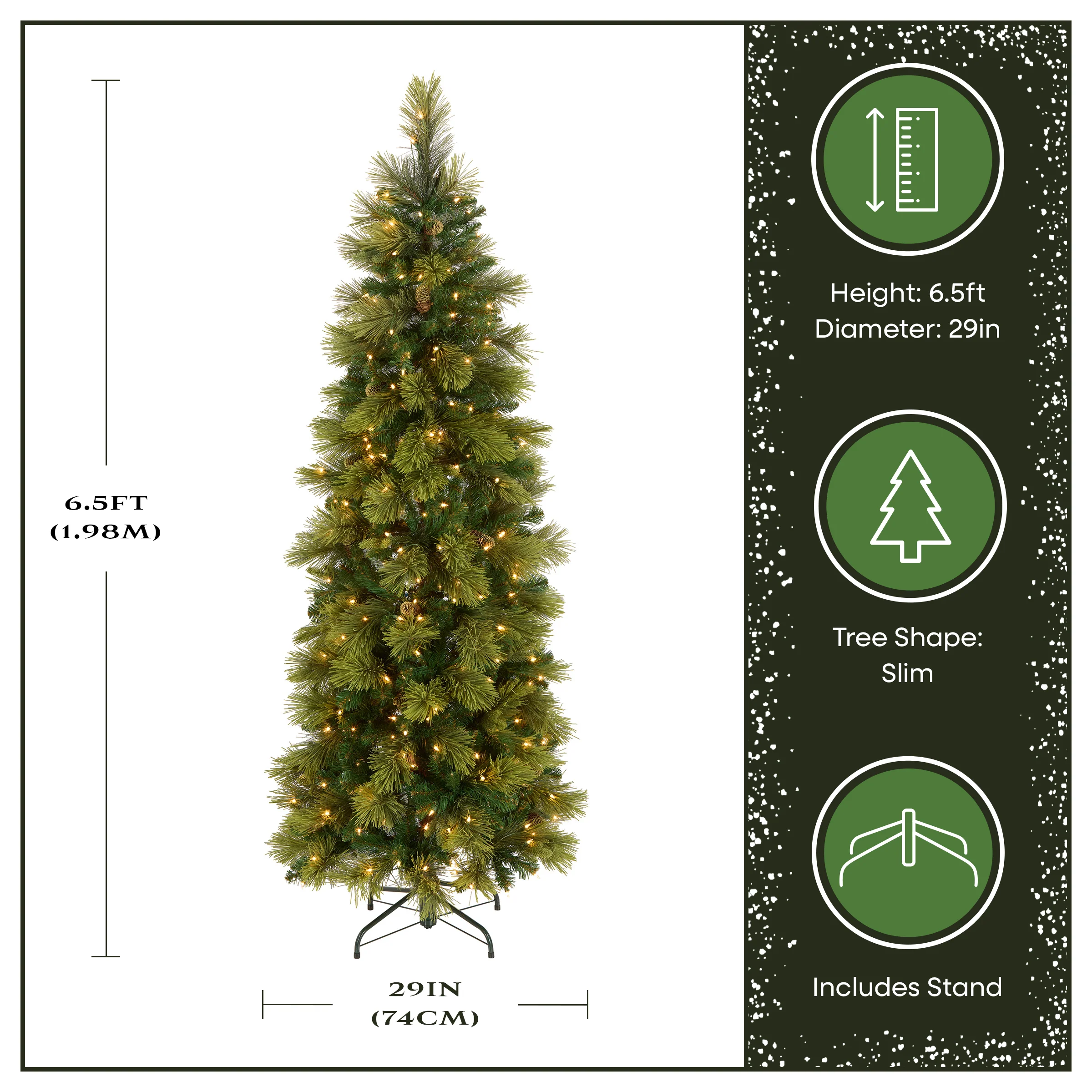 6.5 ft. Pre-Lit Carolina Pine Slim Tree with Clear Lights, Plug-In - Image 3