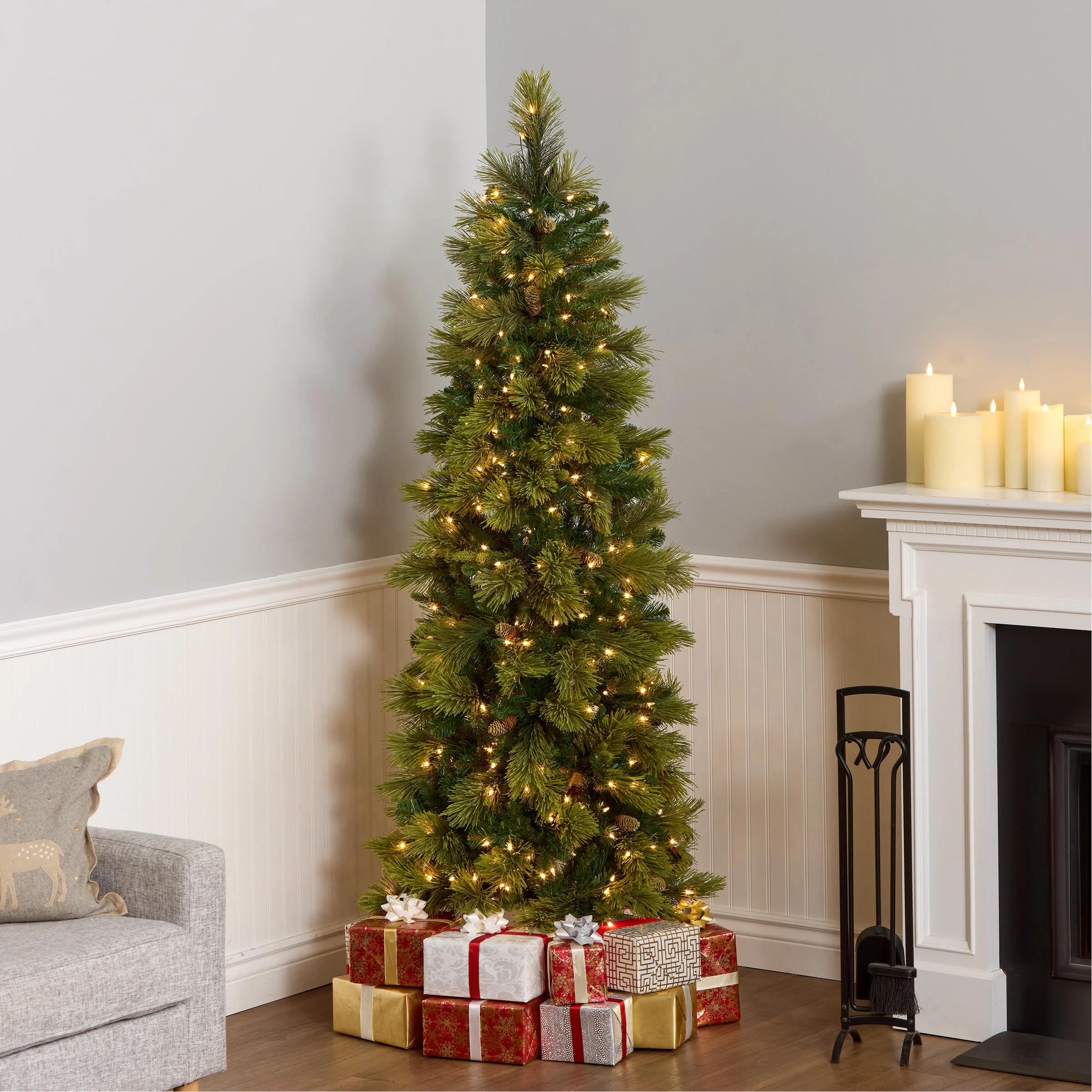 6.5 ft. Pre-Lit Carolina Pine Slim Tree with Clear Lights, Plug-In - Image 8