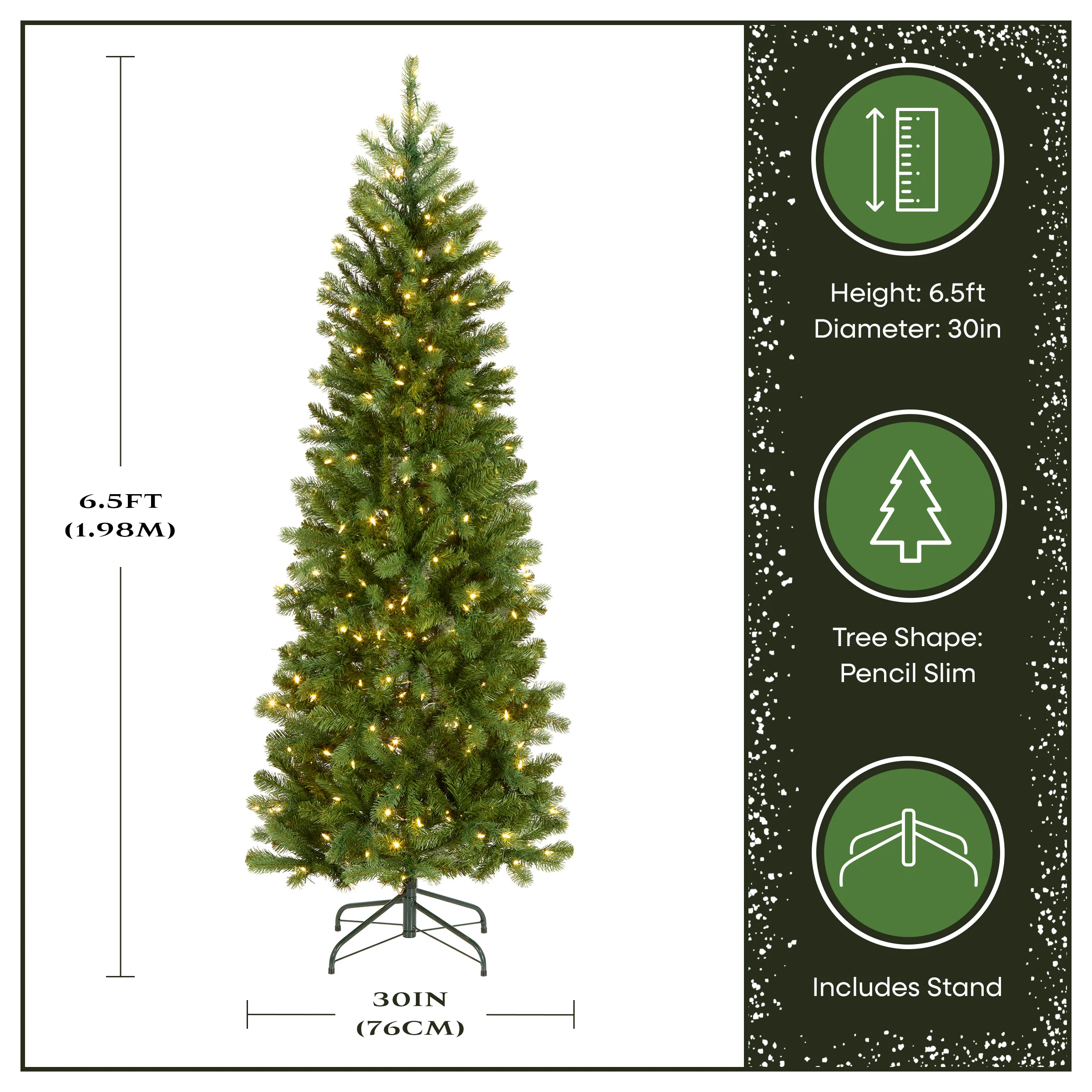 6.5 ft. Pre-Lit Downswept Douglas Fir Pencil Slim Tree with Dual Color LED Lights - Image 3