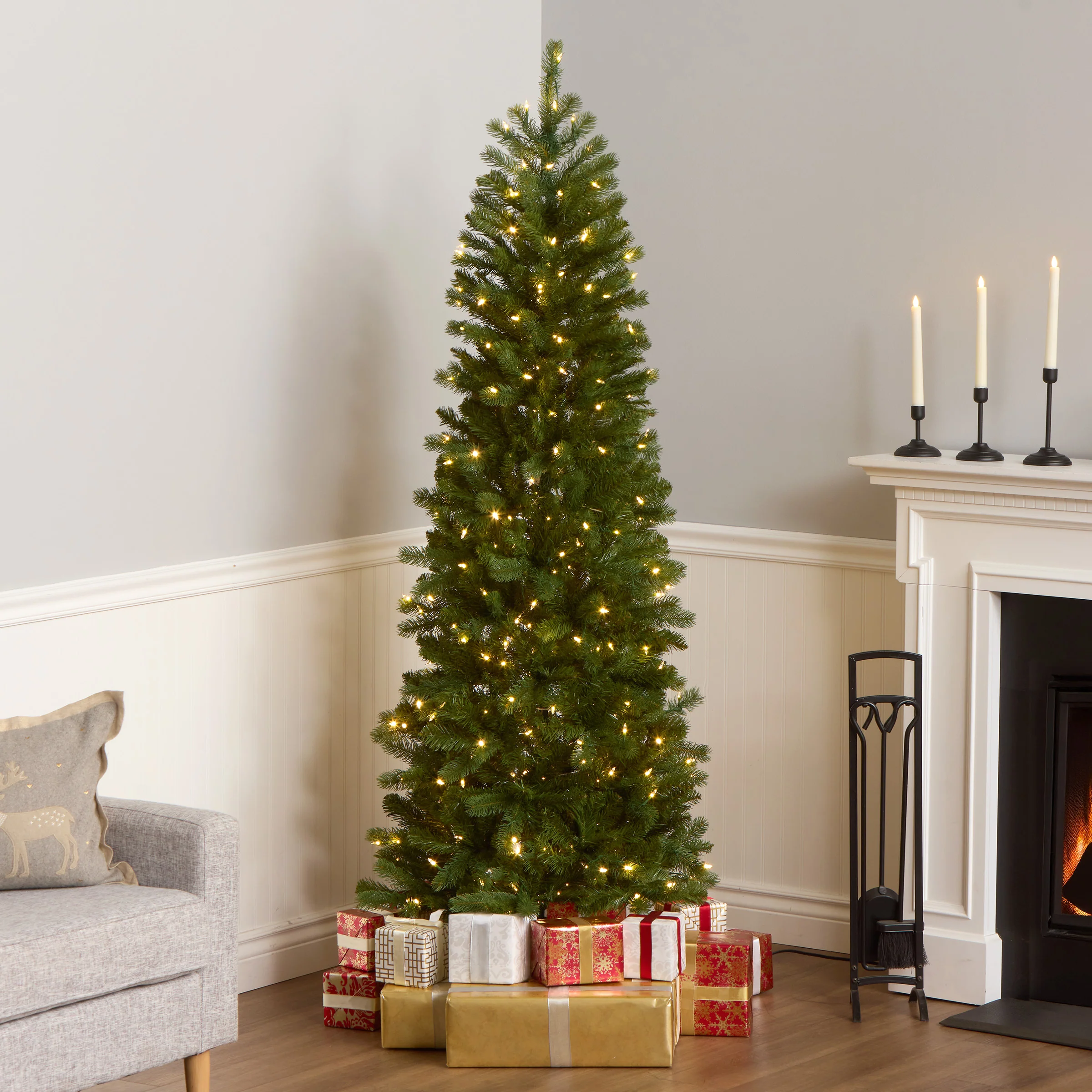 6.5 ft. Pre-Lit Downswept Douglas Fir Pencil Slim Tree with Dual Color LED Lights - Image 8