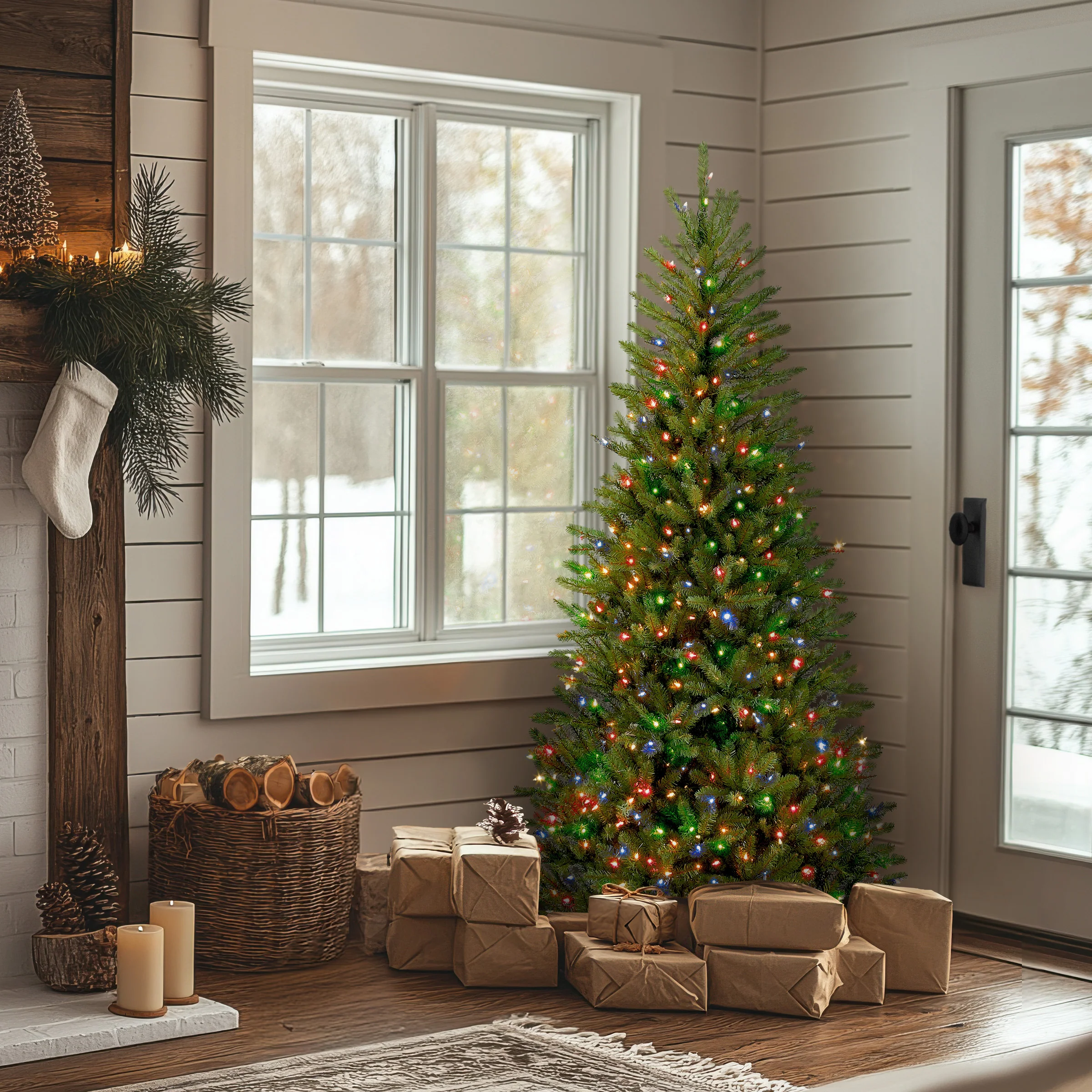 6.5 ft. Pre-Lit Dunhill Fir Slim Tree with Multicolor Lights, Plug-In - Image 2