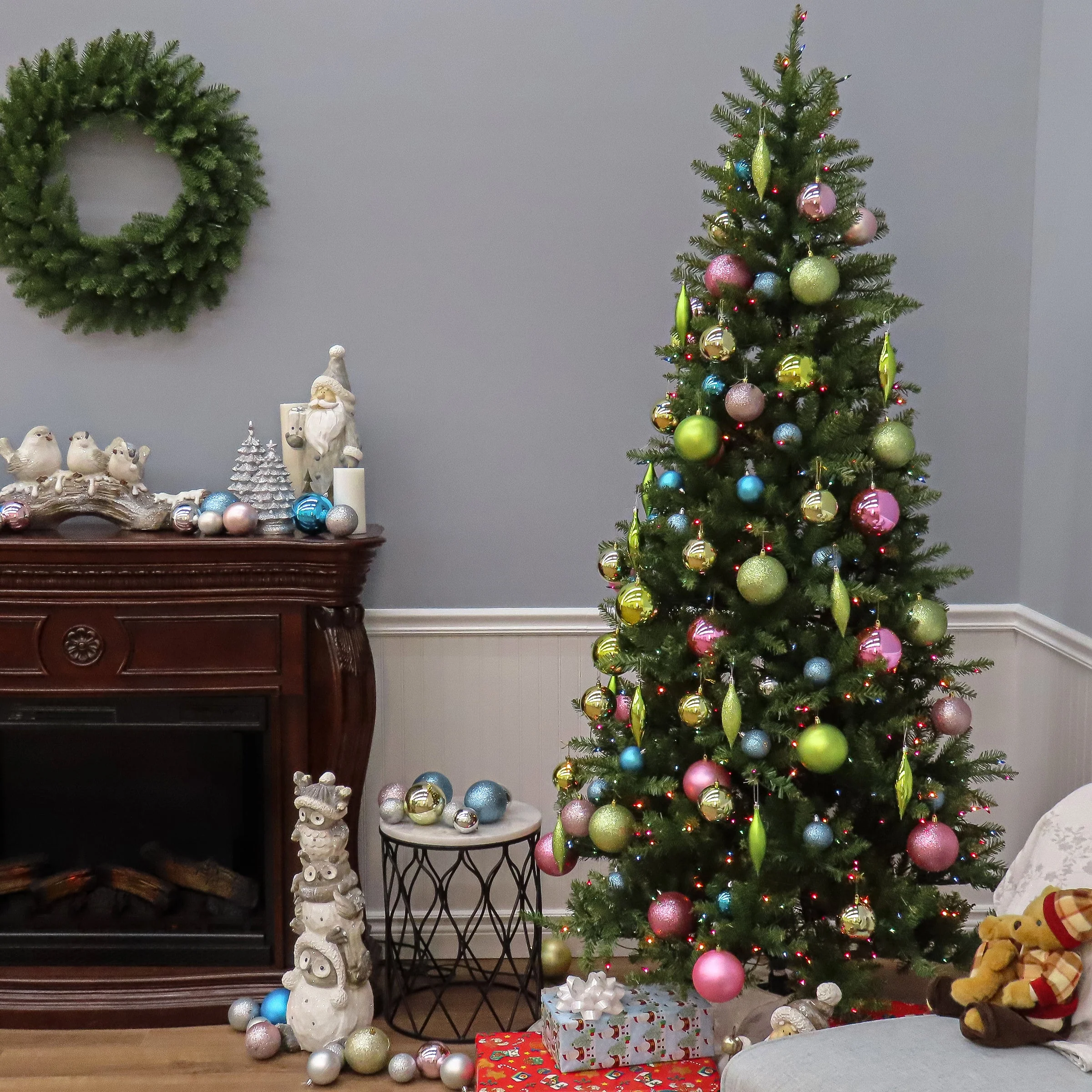 6.5 ft. Pre-Lit Dunhill Fir Slim Tree with Multicolor Lights, Plug-In - Image 5