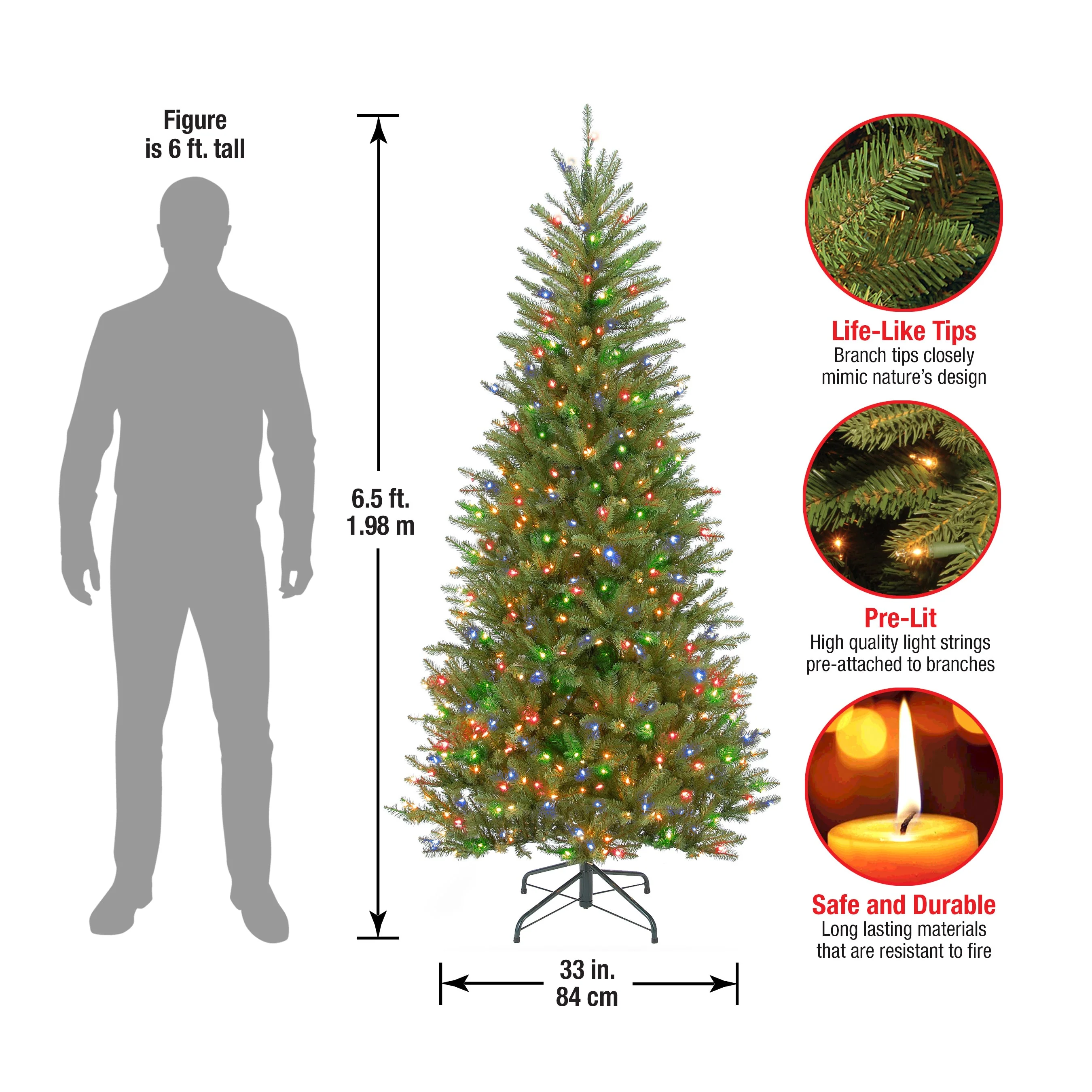 6.5 ft. Pre-Lit Dunhill Fir Slim Tree with Multicolor Lights, Plug-In - Image 6