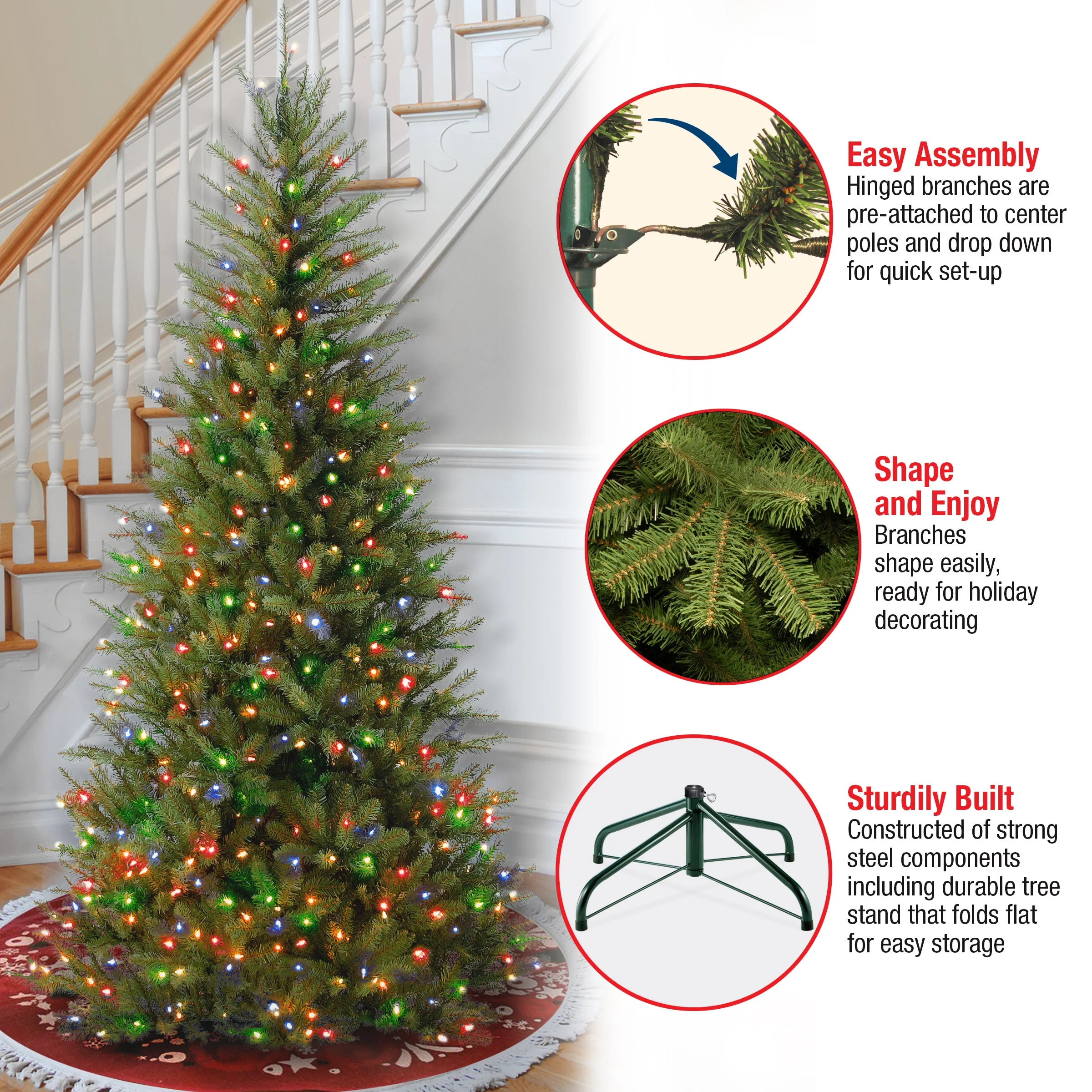 6.5 ft. Pre-Lit Dunhill Fir Slim Tree with Multicolor Lights, Plug-In - Image 7