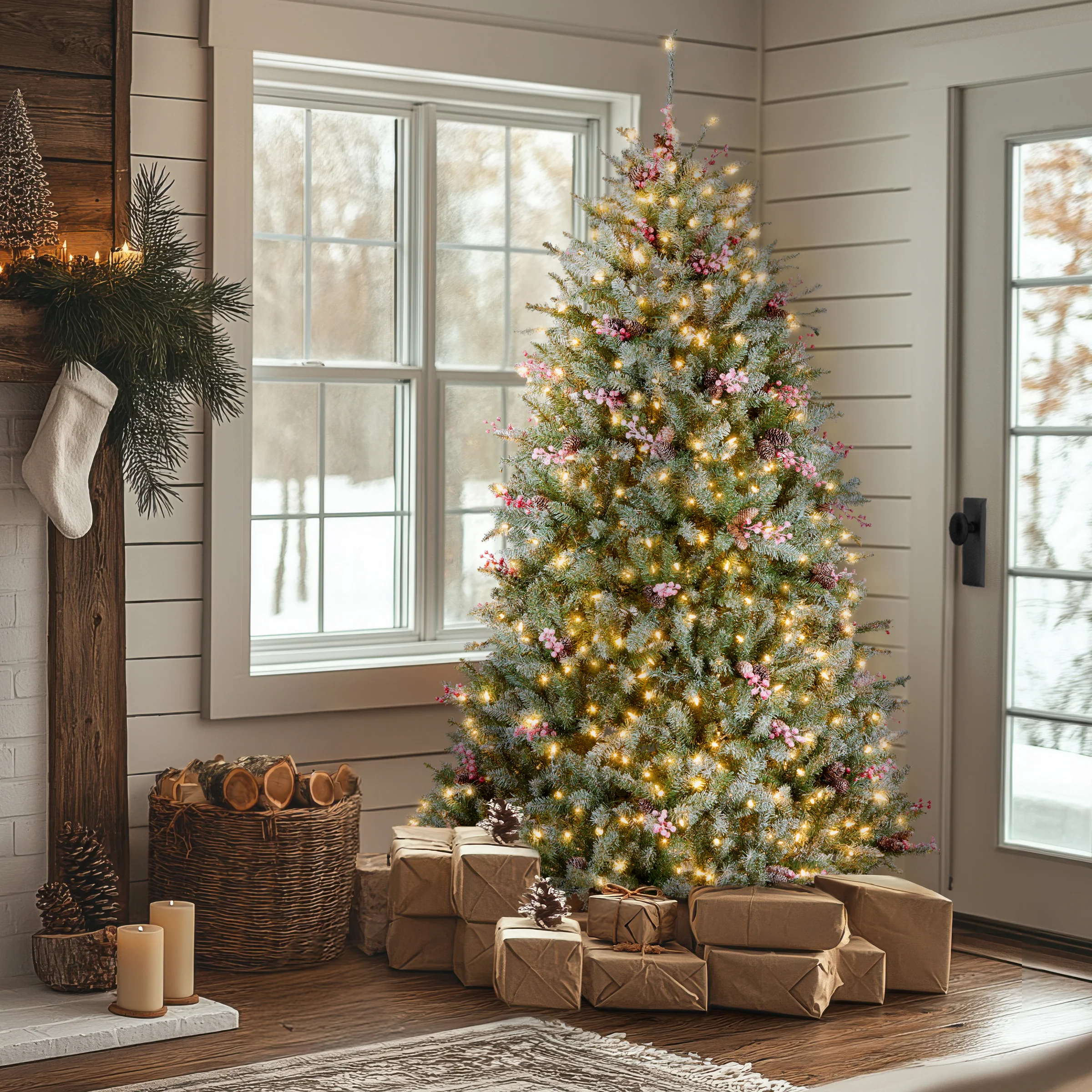 6.5 ft. Pre-Lit Dunhill Fir Flocked Snowy Tree with Clear Lights - Image 3