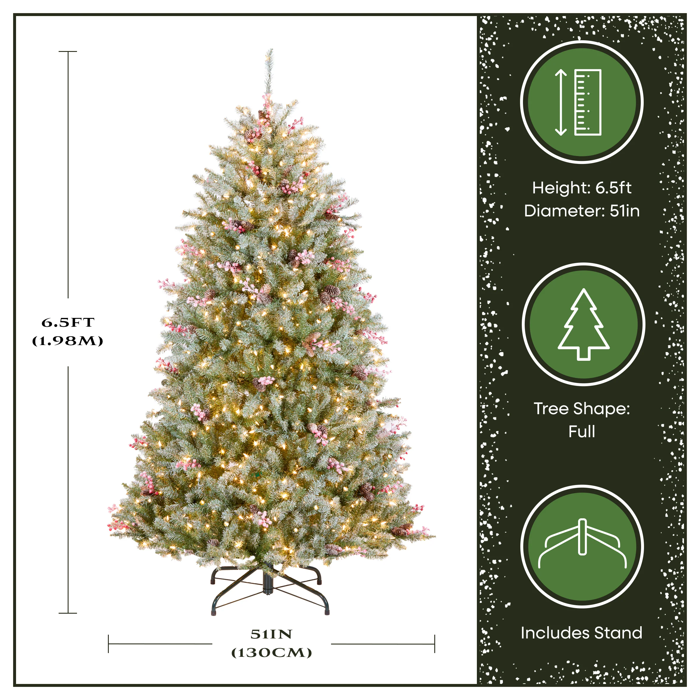 6.5 ft. Pre-Lit Dunhill Fir Flocked Snowy Tree with Clear Lights - Image 4