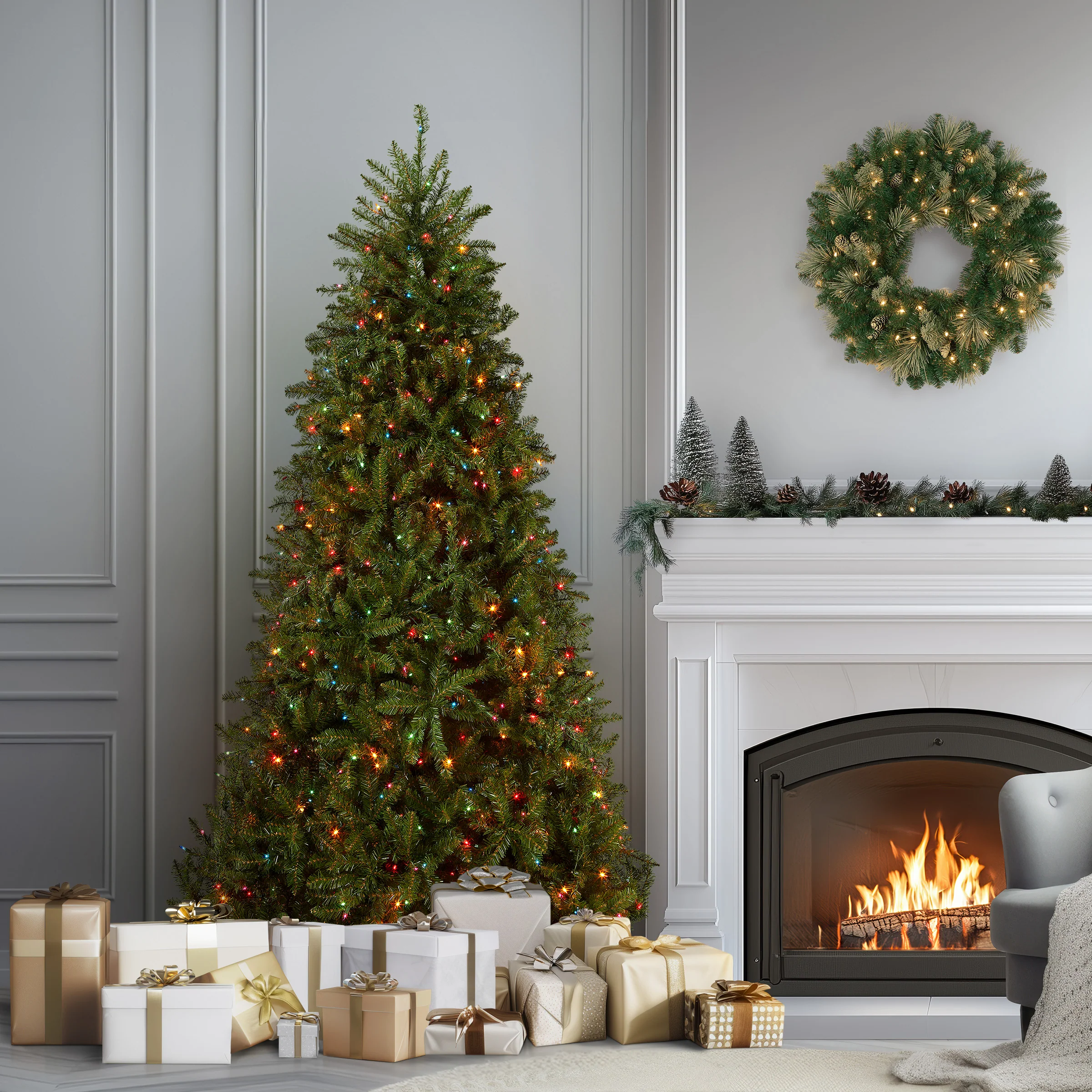 6.5 ft. Pre-Lit Dunhill Fir Tree with Multicolor Lights, Plug-In - Image 2