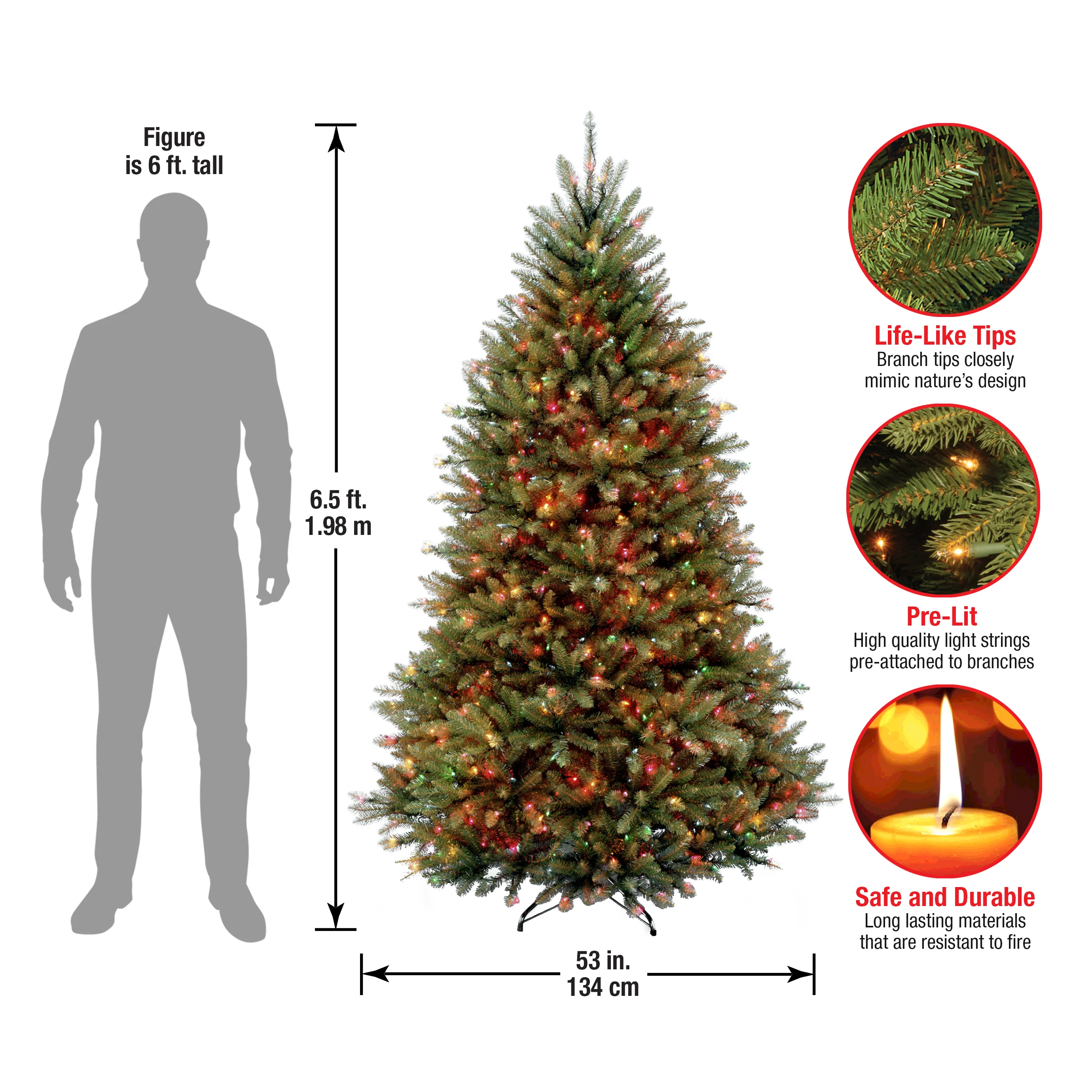 6.5 ft. Pre-Lit Dunhill Fir Tree with Multicolor Lights, Plug-In - Image 7
